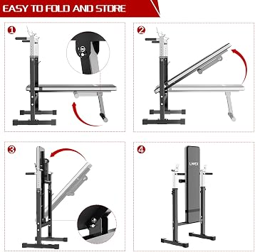 Adjustable Weight Bench Press with Squat Rack Foldable Multifunctional Dip Station Full Body Workout Home Gym Strength