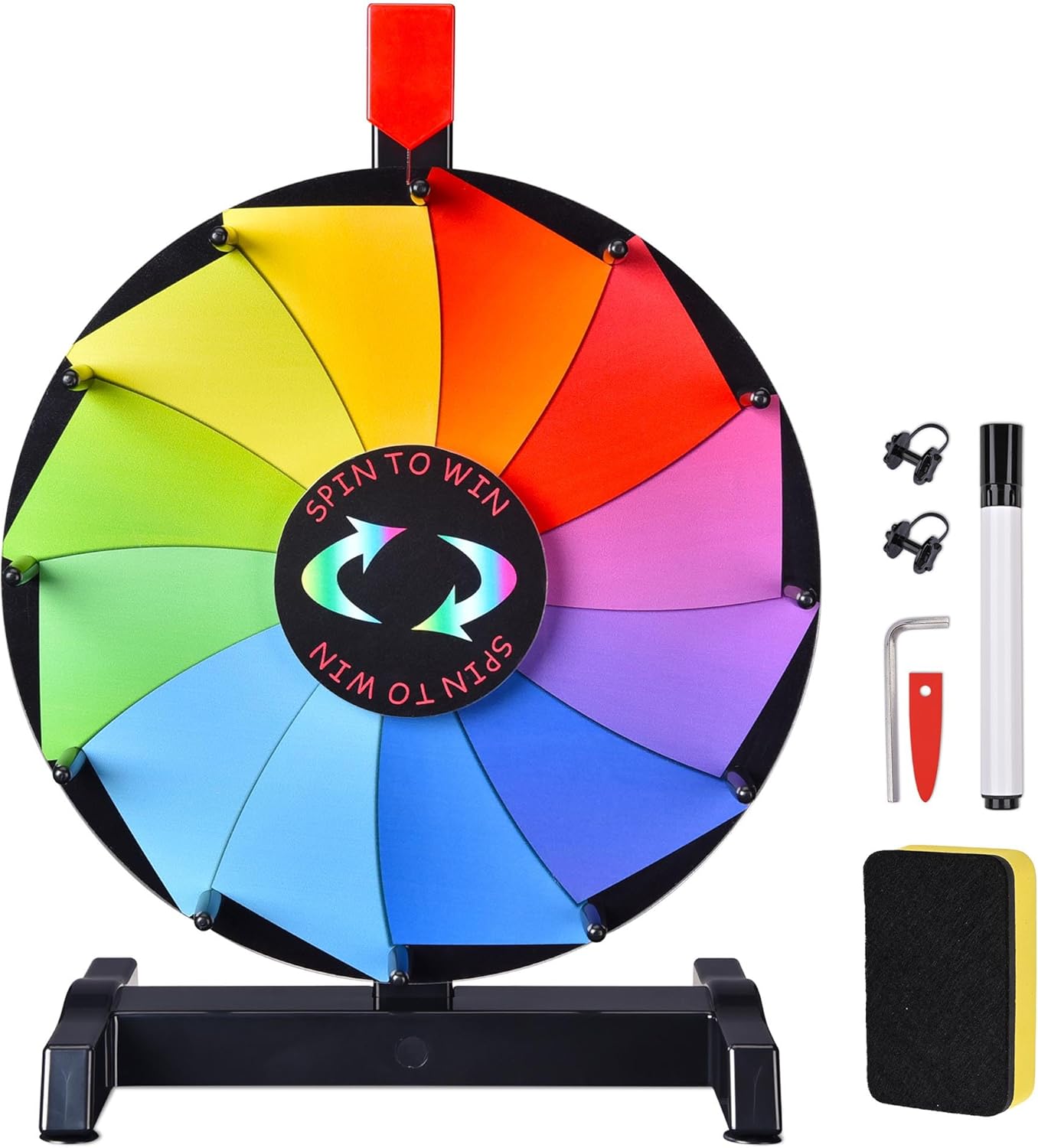 WinSpin 12 Inch Tabletop Prize Wheel - Carnival Games Roulette Wheel with Dry Erase Marker - 12 Slots Heavy Duty Spinning Wheel for Outdoor Events Trade Shows Parties