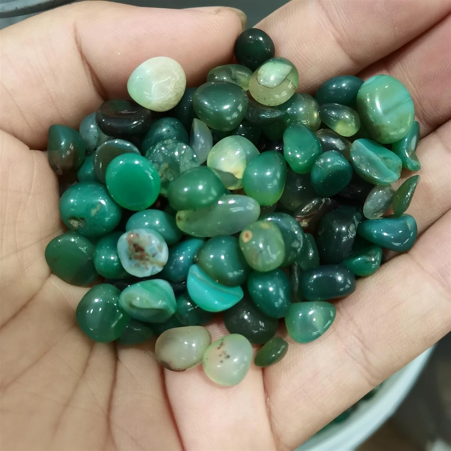 KatLin Natural Stone Natural Green Agate Gravel Specimen Square Aquarium Fish Tank Home Decoration(7-9mm,1000g)