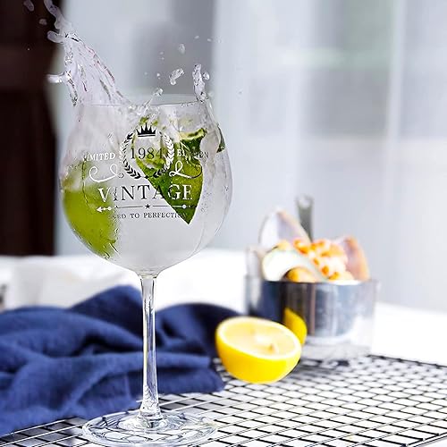 Miniatura 5 de Sllyfo Regalos de 40 cumpleaños para mujer, copa de vino impresa vintage de 1984 de 22 onzas, divertida idea de regalos de cumpleaños de 40 años