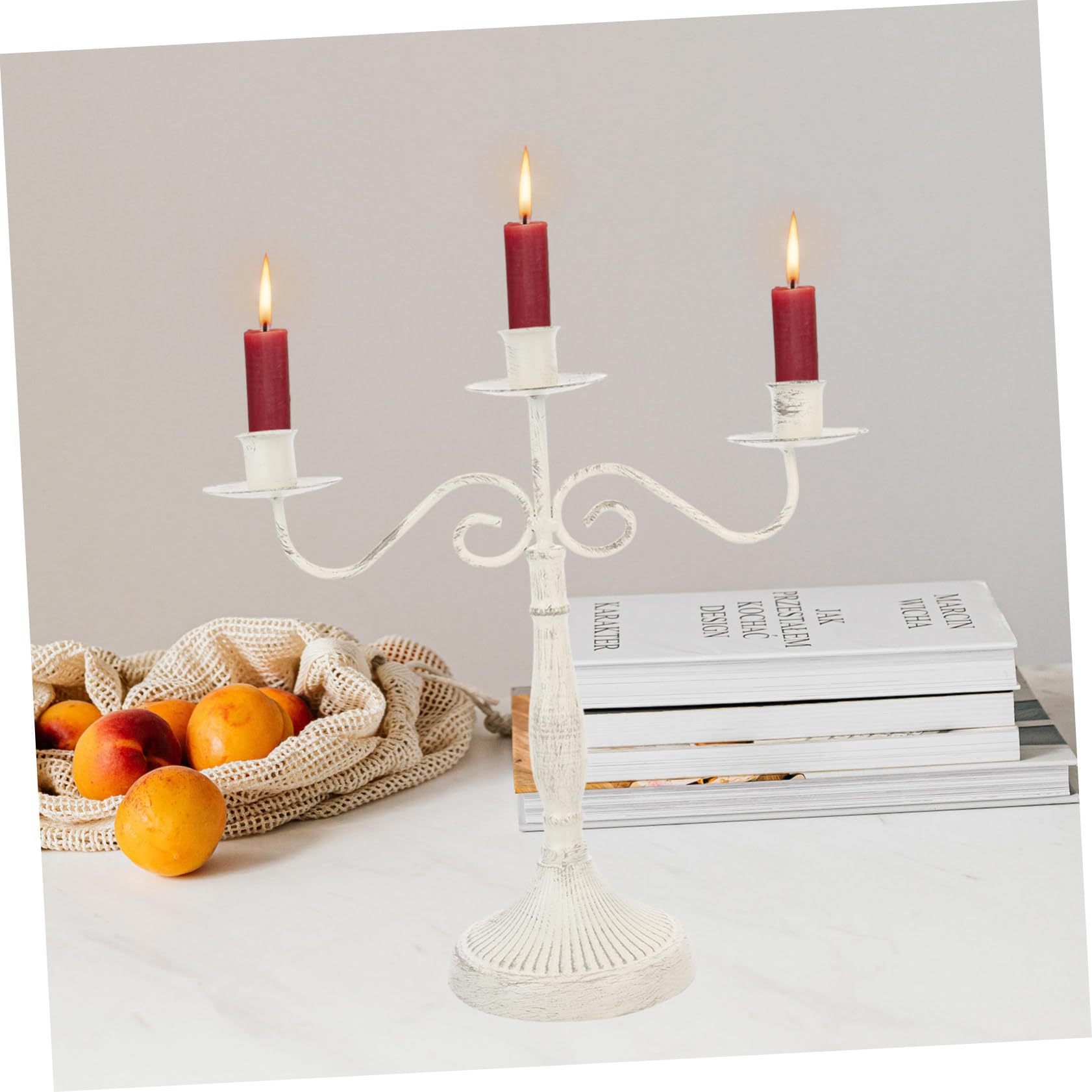 Candelabro Vintage in Ferro Bianco, Design Multi-testa per Tavolo