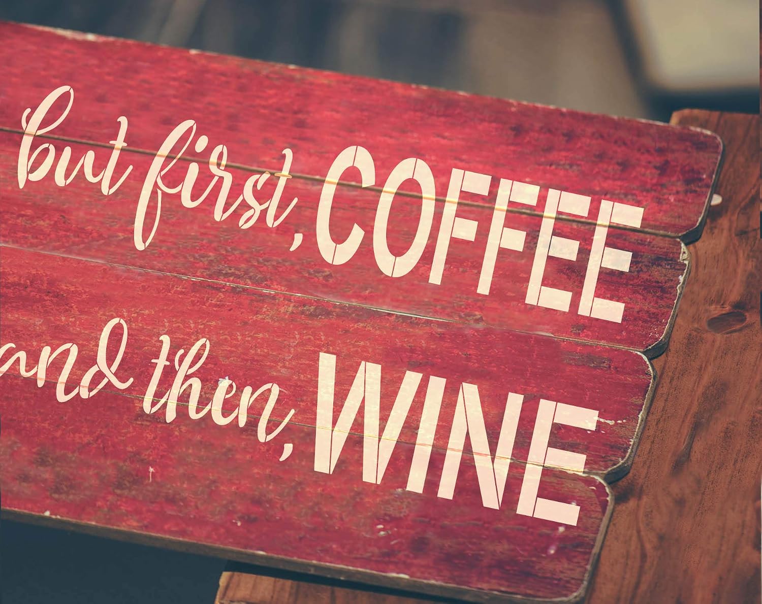 GSS Designs 2 Word Art Sign Stencil Set(6x17 inch) But First Coffee and Then Wine Stencil Home Decor,Sign Stencils for Painting on Wood(SL-026)