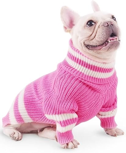 Miniatura 2 de JOYAHOO Suéter para perro, suéteres de invierno para perros pequeños y medianos, suéter clásico a rayas de cuello alto, ropa para perro, traje de