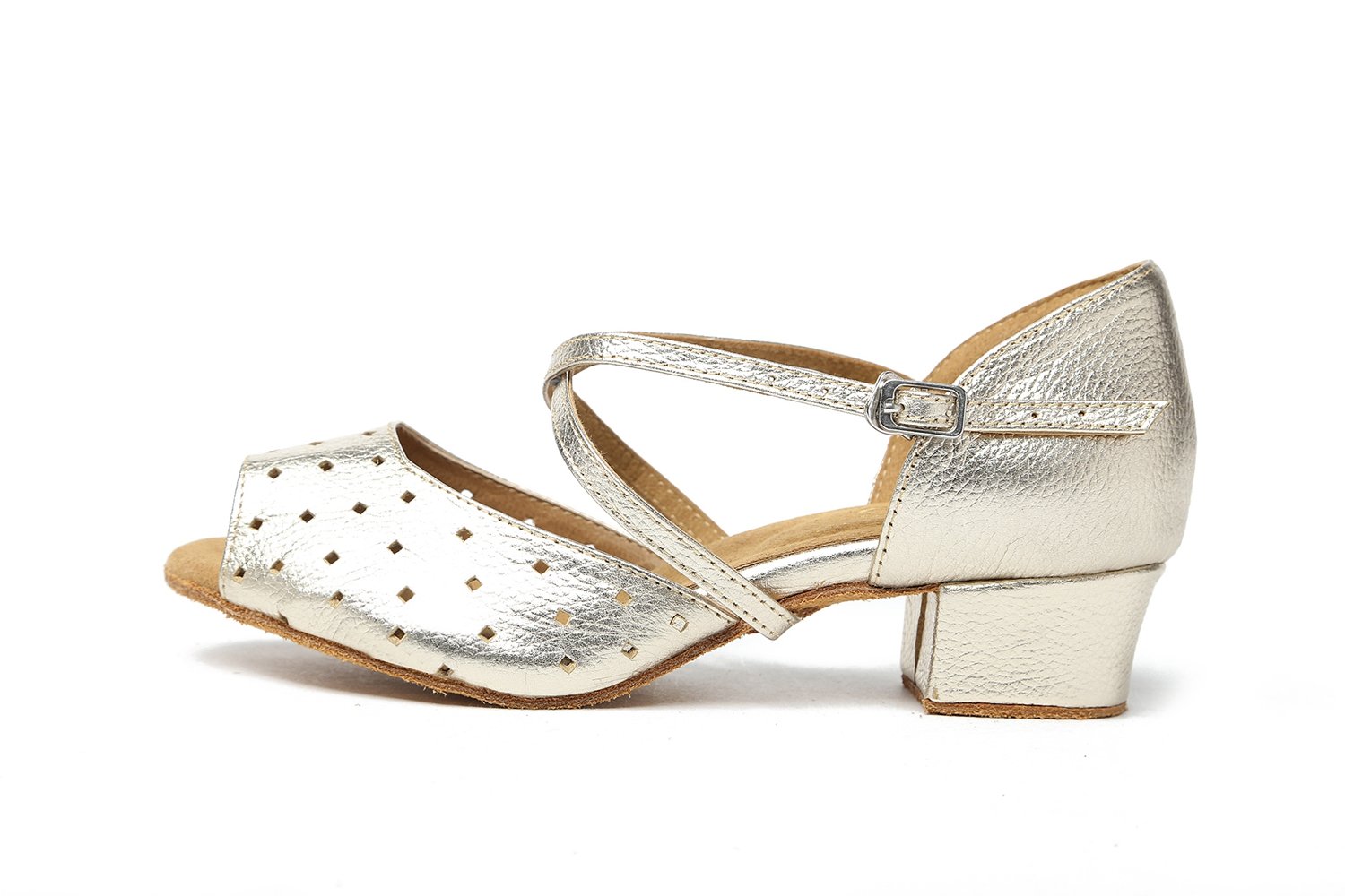 USinishion GL210A WoUSen's Cutout Gold Leather Latin Professional Dance Shoes Wedding Evening Sandals 10 US
