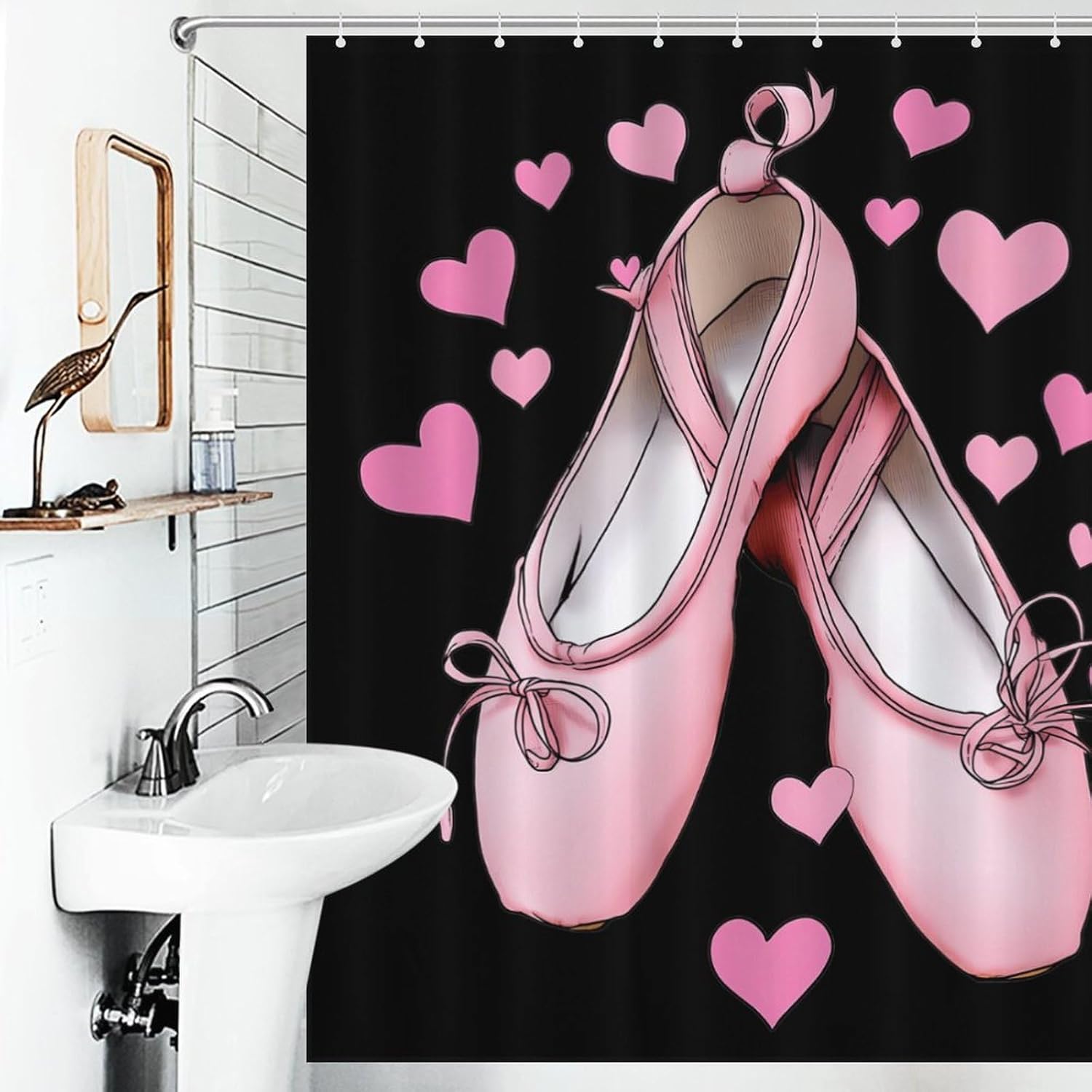 Ballet Shoes Shower Curtain 64.17x70.87Inch（163x180cm） Polyester Bath Curtain Shower Curtains Printed Decorative