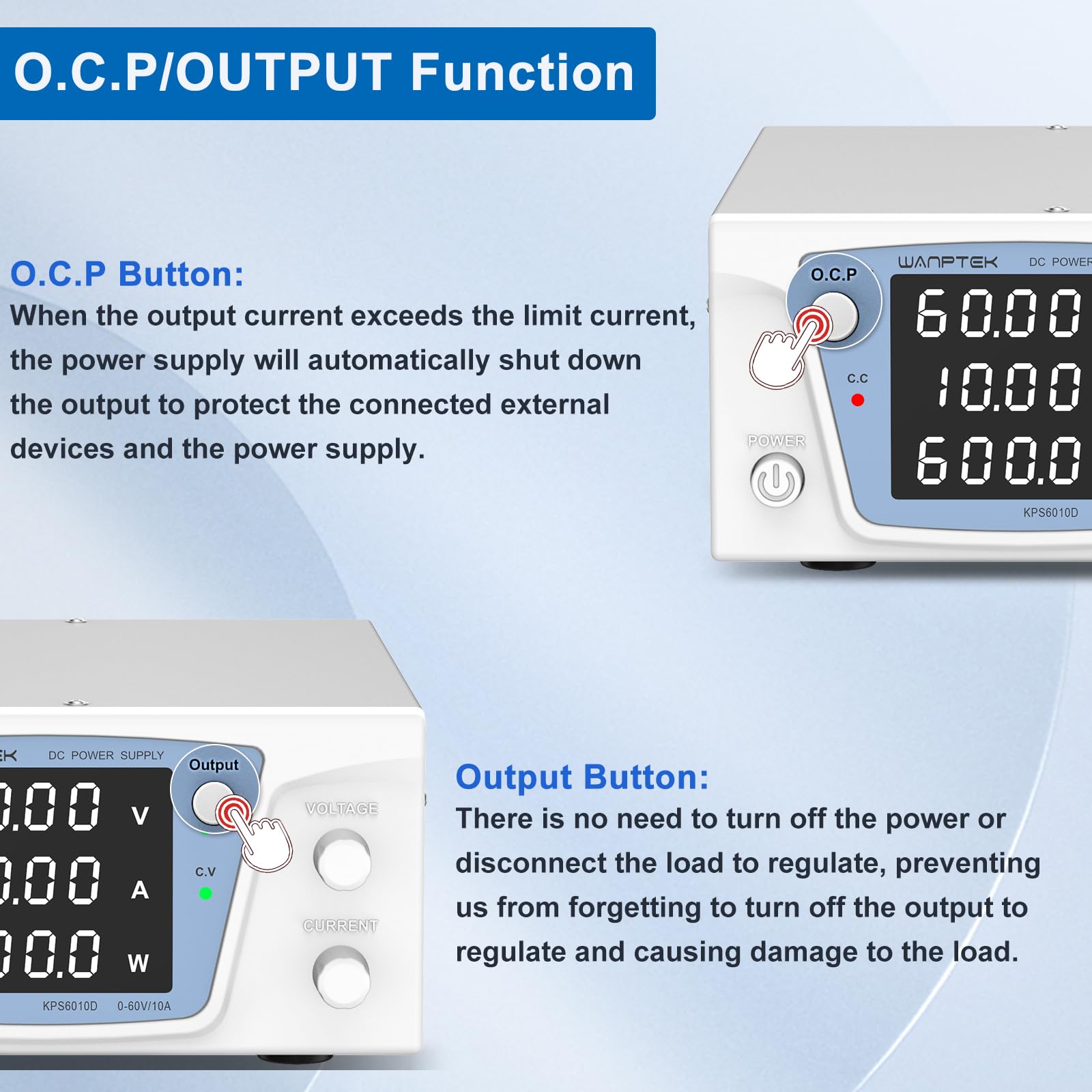 Alimentatore da Laboratorio 60V 10A 600W, Alimentatore da Banco DC Regolabile ad Alta Potenza, Display LED 4 Cifre ad Alta Precisione, Controllo Encoder e Pulsante Output