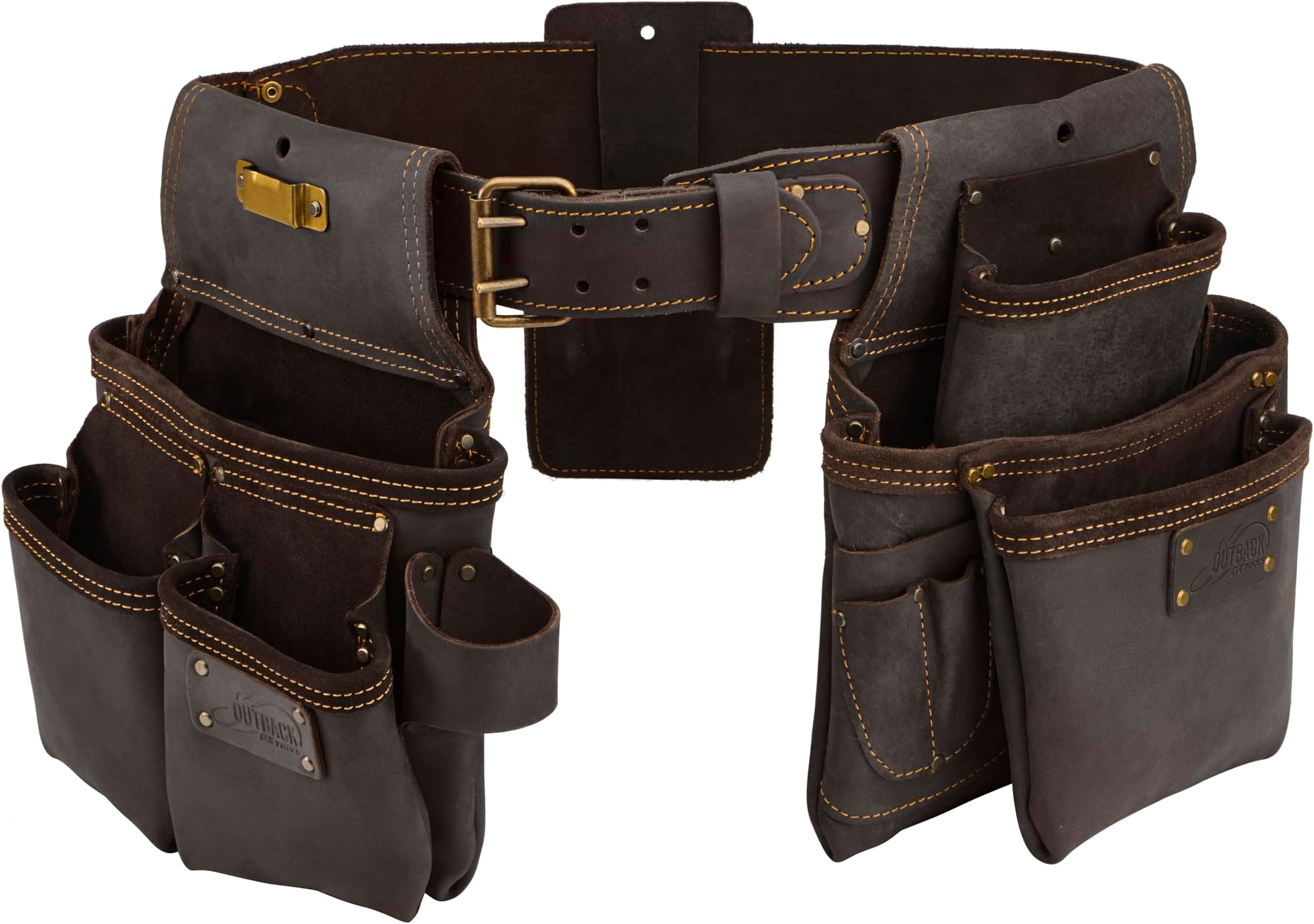 Ox Tools Pro Construction Tool Belt - 22-Pocket Leather Tool Belt Pouches - Rig Made of Oil-Tanned Leather with Double-Stitching and Steel Rivets - OX-P263604