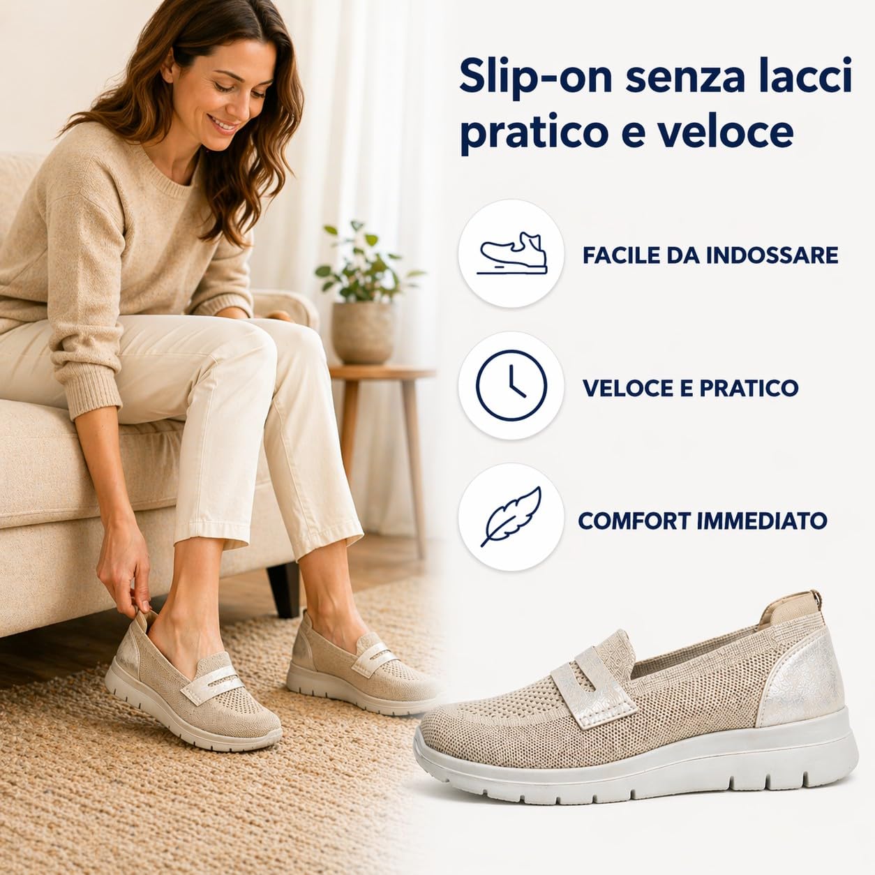 Scarpe Slip On Donna Comode e Leggere, Sneakers in Maglia Traspirante, Scarpe da Passeggio Casual Senza Lacci con Suola Antiscivolo