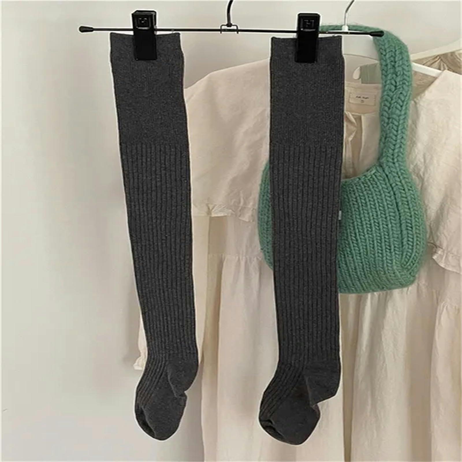 MdybF Calzini 4 Coppie Autunno Inverno A Colori Solidi Calze Ginocchine da Donna Calzini da Donna A Doppio Ago in Cotone Caldo Calzino Femminile