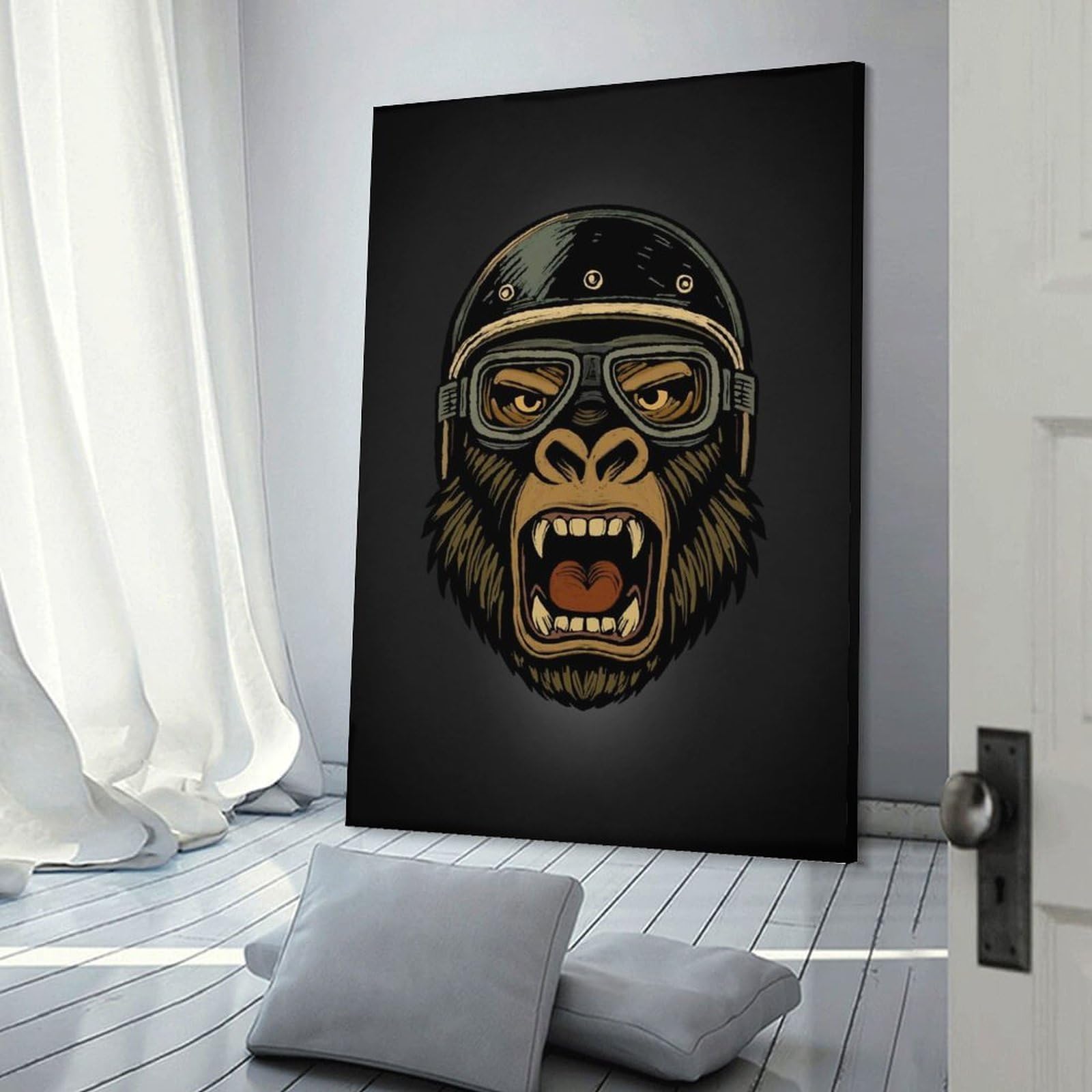 Junmoney Room Decor Wall Art Motorcycling Gorilla, 20x30inch(50x75cm), for Gallery Wall Layouts in Home Or Office, Home Wall Art for Statement Displays