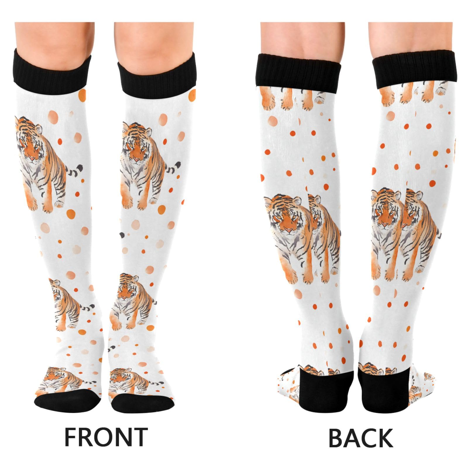 ALAZA Athletic Compression Socks Knee High Socks Stockings for Women Tiger Dot Cute Running Circulation Sport Football