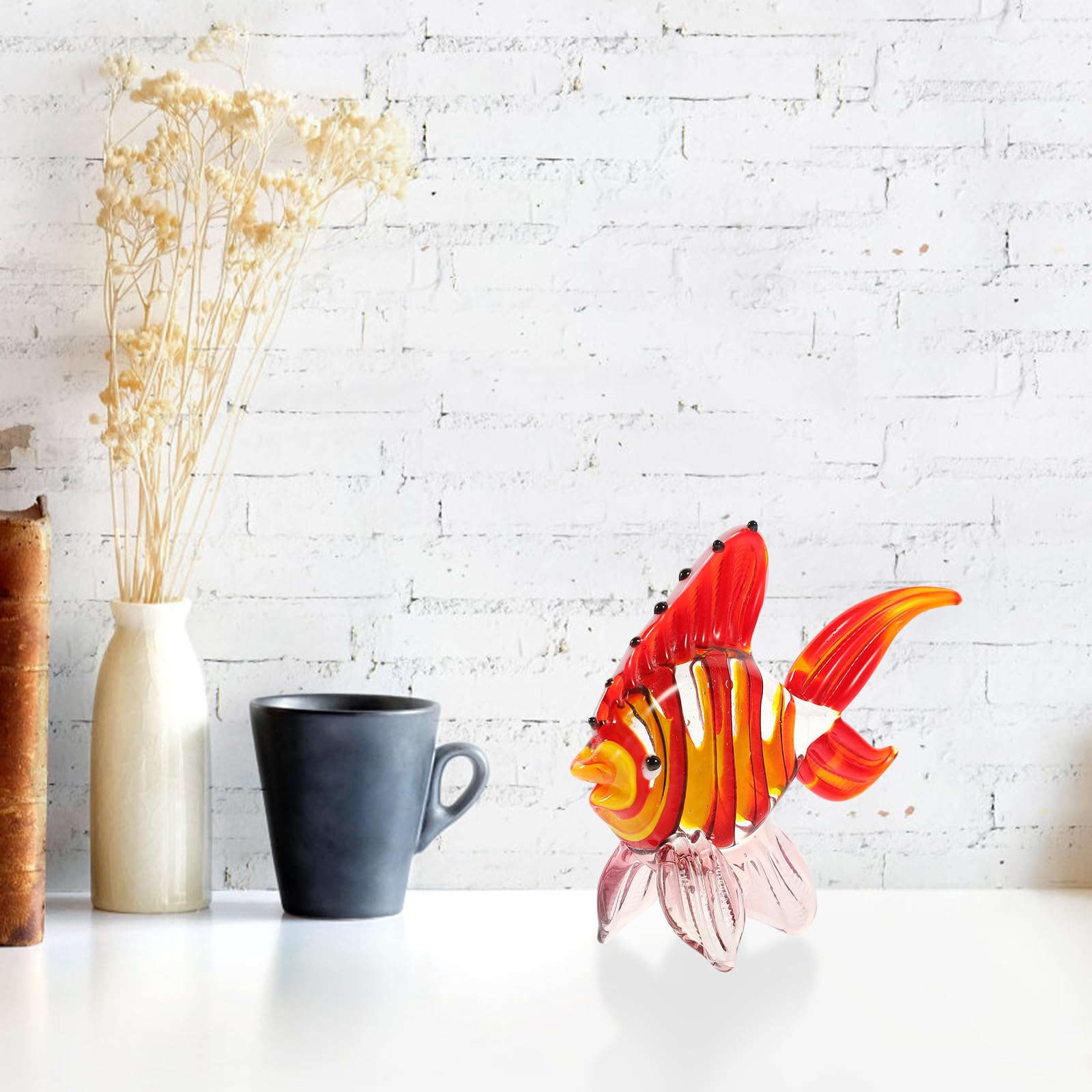 LIFKOME Glass Fish Ornaments Tropical Fish Figurine for Home Office and Aquarium Decor, Red, 7.5x6.5cm - Image 3