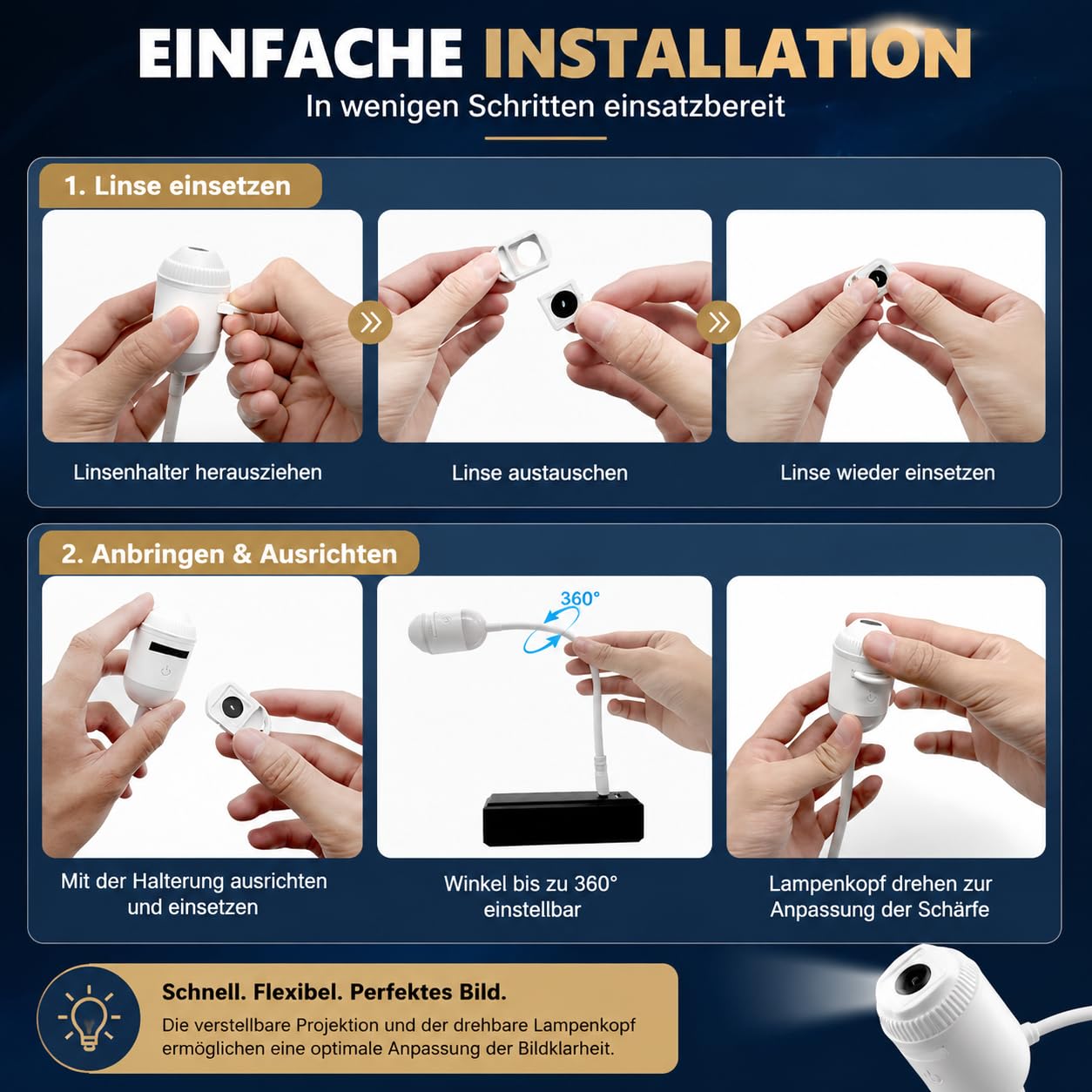 Plug and Play Hd Sternenprojektor Mit 6/12/24 Filmen, Smart Holografischer 5d Sternen- & Ozeanprojektor, Projektor Unterwasserwelt, 360°-Drehung, FüR Auto, Schlafzimmer (with 12 Foils)