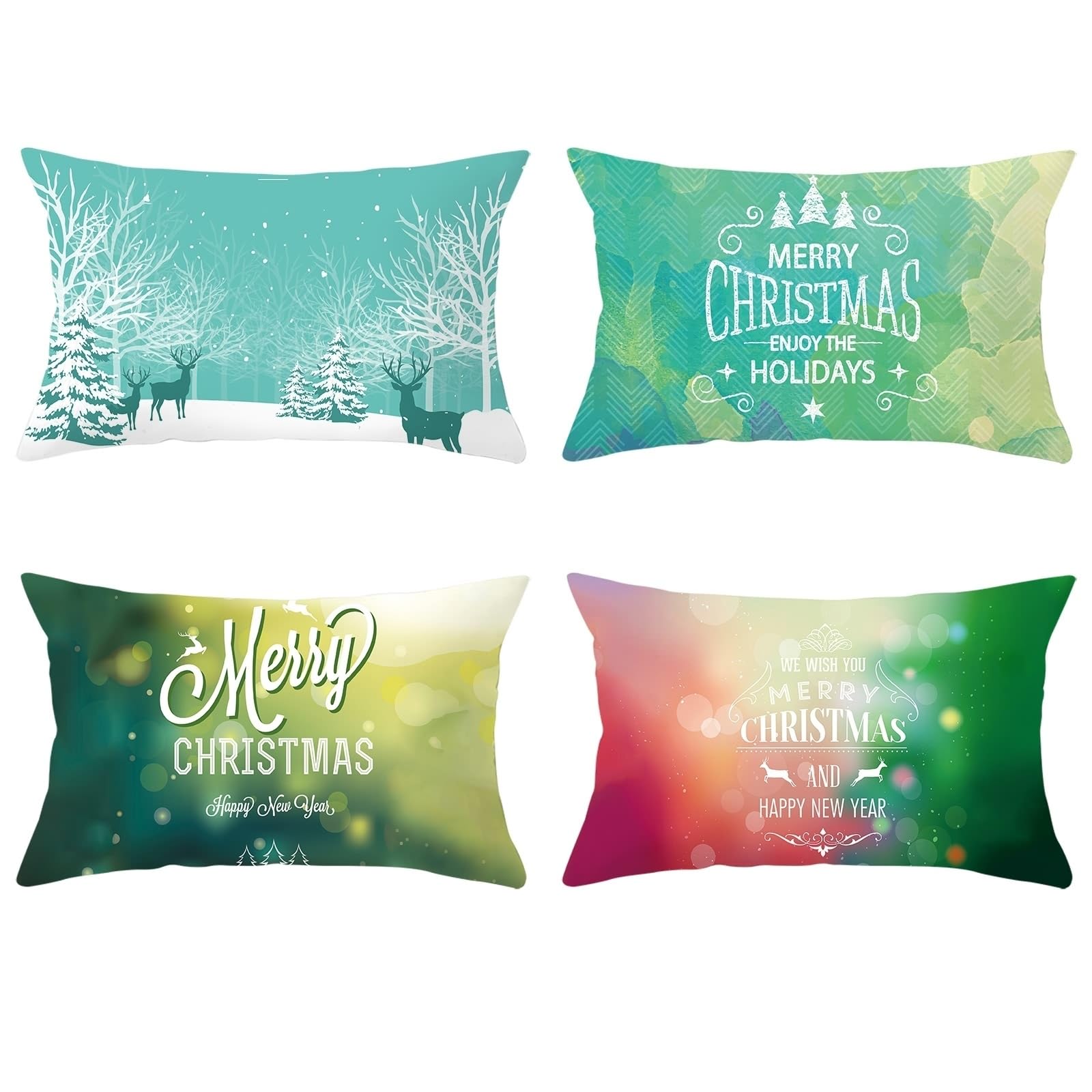 Housses de coussin douces Merry Christmas bleu vert 30x50 cm