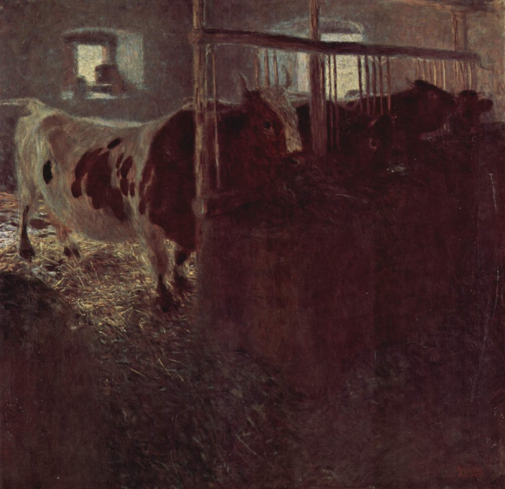 Klimt Cows tableau grand format cadre marron pour mur vide salon