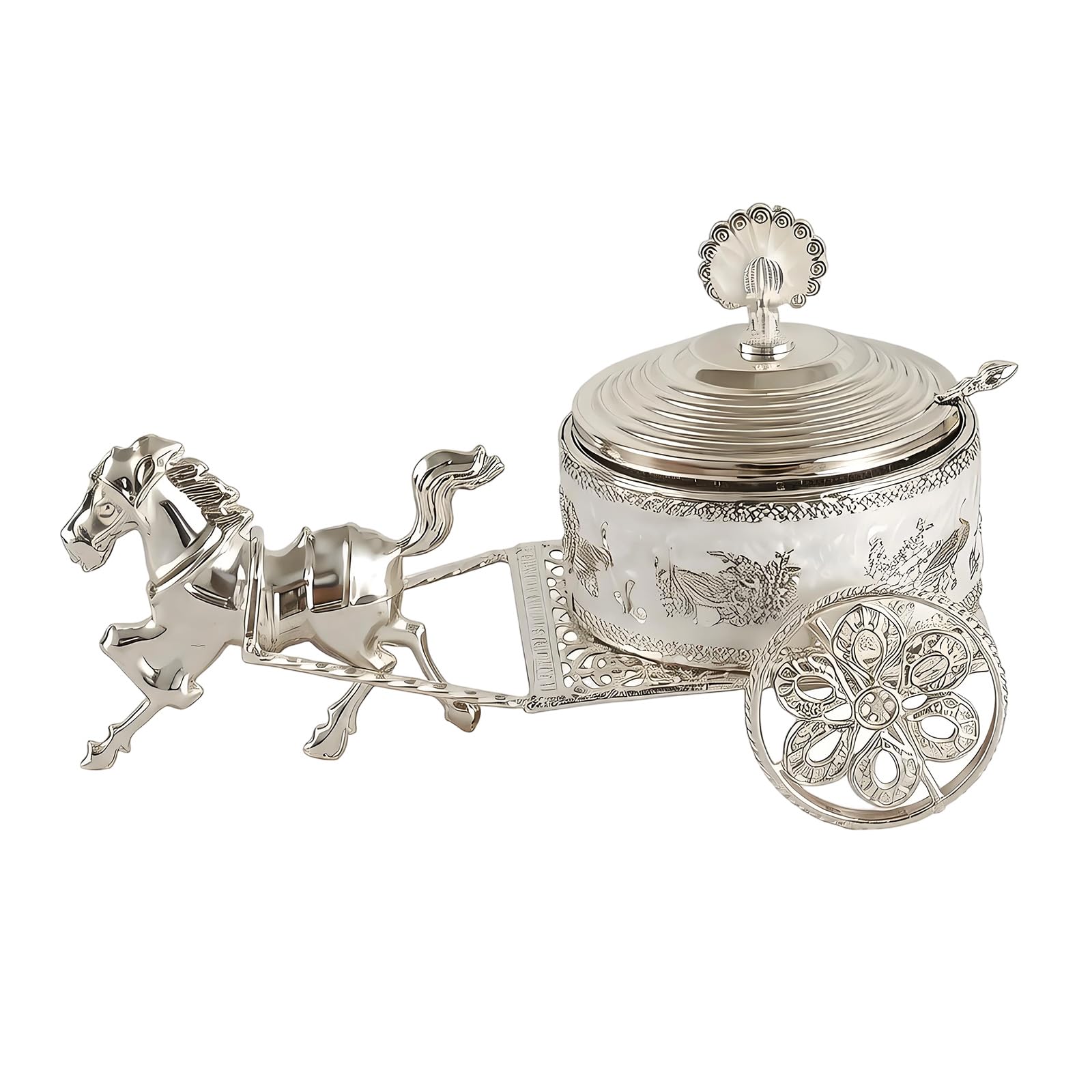 ZEPFJHE Antique Alloy Condiment Dispenser with Detailed Carriage Engraving Metal Jar Container for Sugar and Seasoning Storage Embossing Seasoning Jar