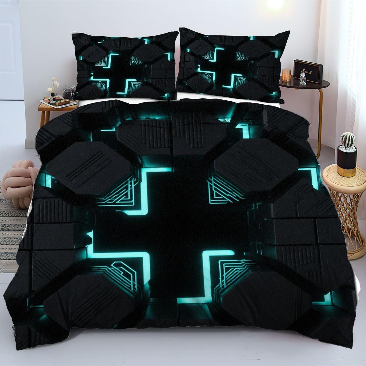 Parures de lit 240x260 cm noire style 3D en microfibre pour grande chambre