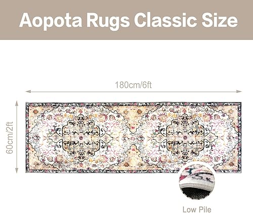 Miniatura 2 de Aopota Alfombra de pasillo de 2 x 6 pies, antideslizante, de lana sintética, alfombra para pasillo, alfombra lavable para sala de estar, dormitorio,