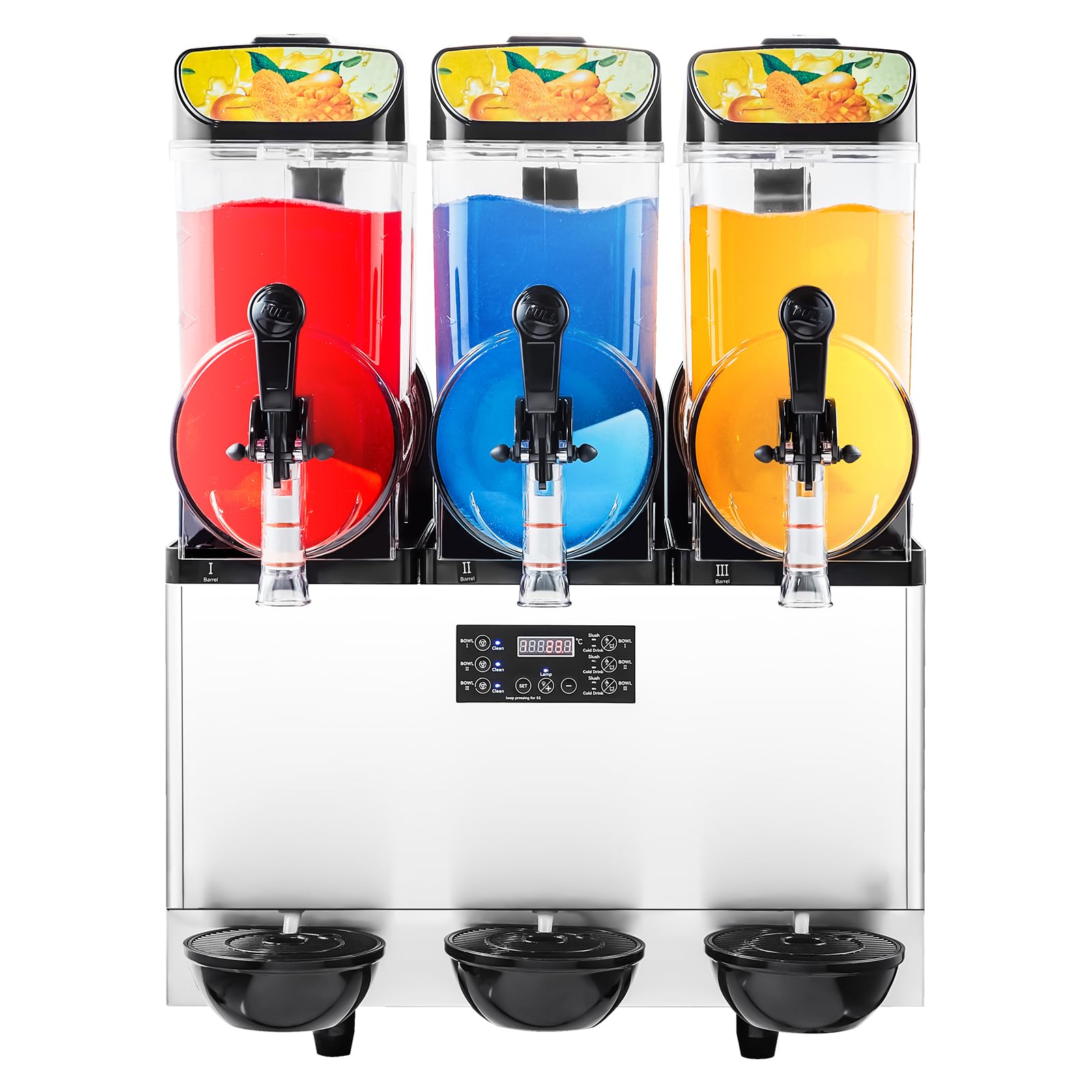 Happybuy Commercial Frozen Drink Maker - 15Lx3 Triple Tank Slushy Machine, Capable of Making 180 Cups, Stainless Steel Margarita, Smoothie & Frozen Drink Machine for Home Parties, Restaurants