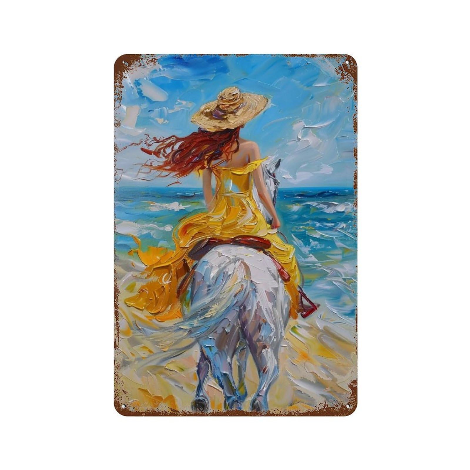 Hduryeyryy Multicolour Coastal Gallop In Yellow Gown 01 Wall Retro Iron Vintage Art Metal Tin Sign Poster Modern Home Cofffee Club Art Bar Shop Decor 30X20cm