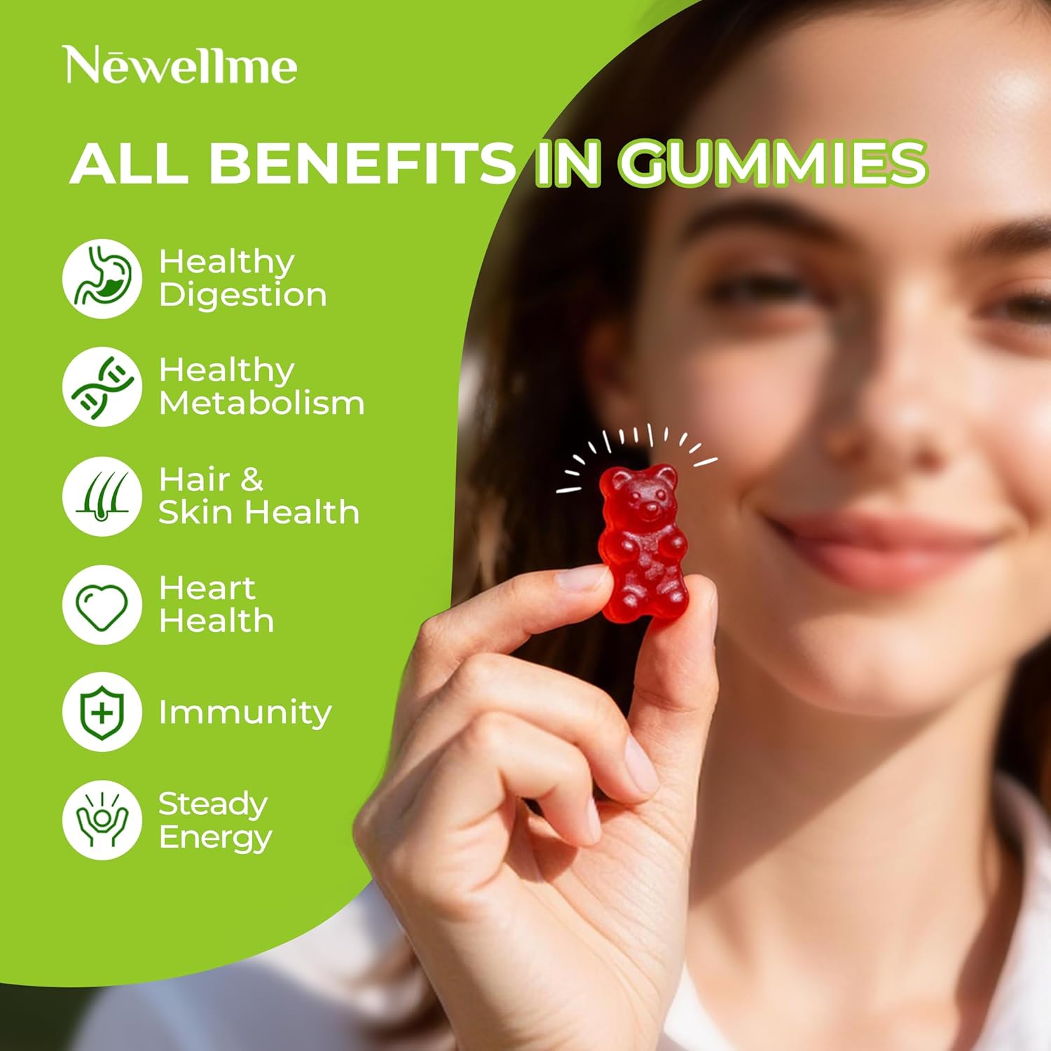 NEWELLME ACV Gummies with The Mother & B12 – Sugar-Free, Great-Tasting Vegan Gummies for Digestion, Metabolism & Daily Energy Support, 120 Count - Image 2