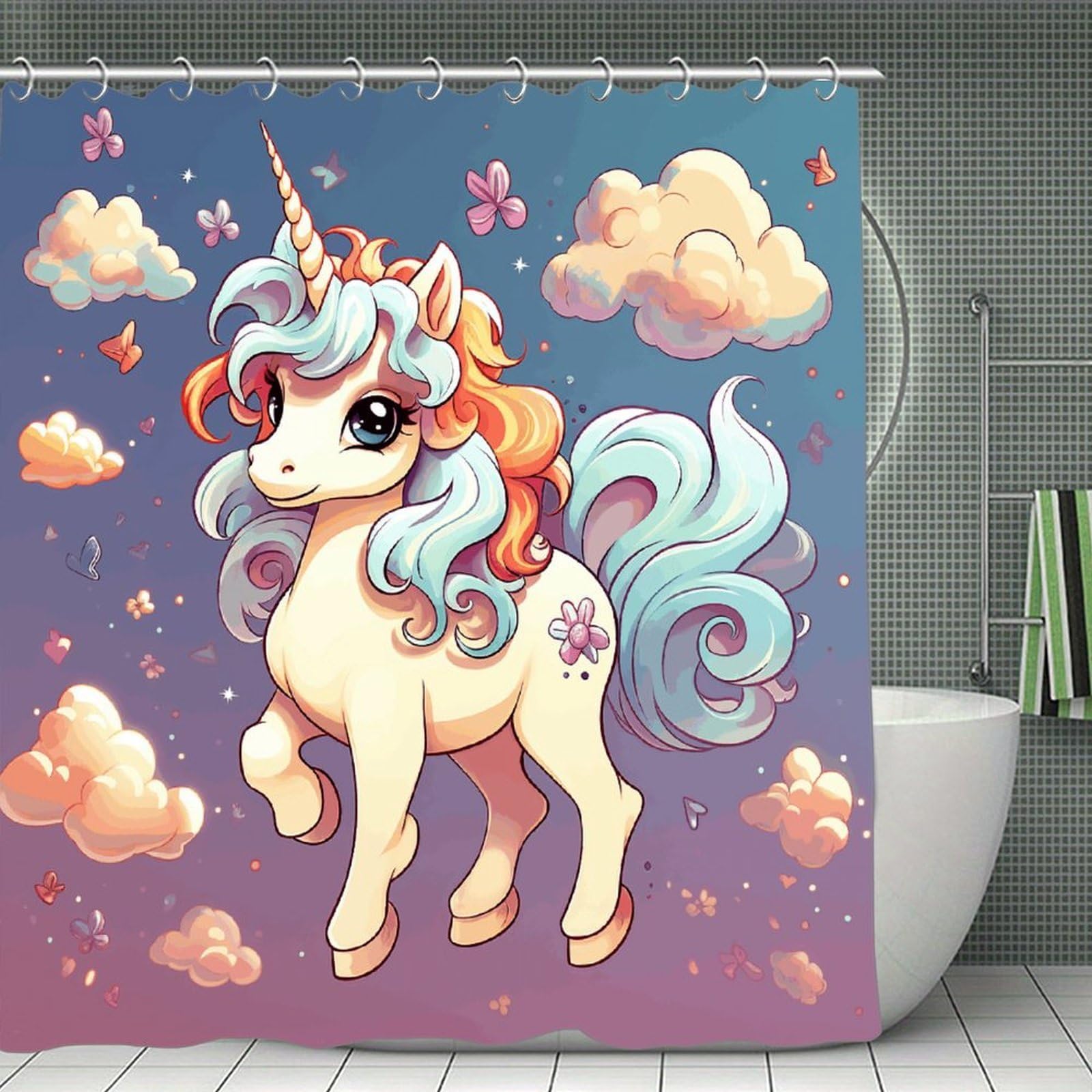 FekiLoot Cartoon Cute Horse Rainbow Shower Curtain Minimalist Aesthetic Bath Curtain with Hooks Simple Water Resistant Bathroom Shower Curtains Cute Blackout Privacy Curtains Cloth Curtain