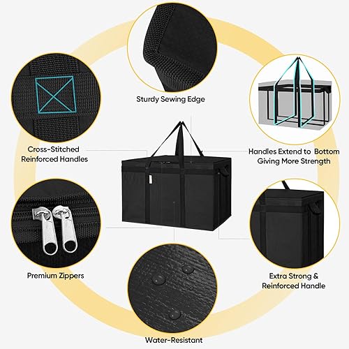 Miniatura 6 de BALEINE 3 bolsas reutilizables para comestibles + 2 bolsas reutilizables aisladas (24 x 14 x 15 pulgadas)