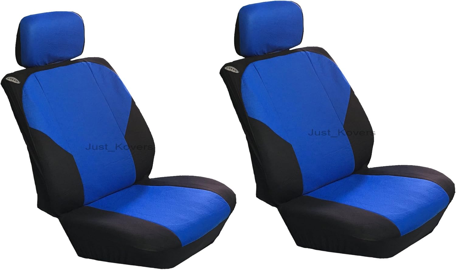 Universal Polyester 4 Pcs Low Back Black and Blue Seat Covers for Auto Cars SUVS - Front Pair (Black & Blue)