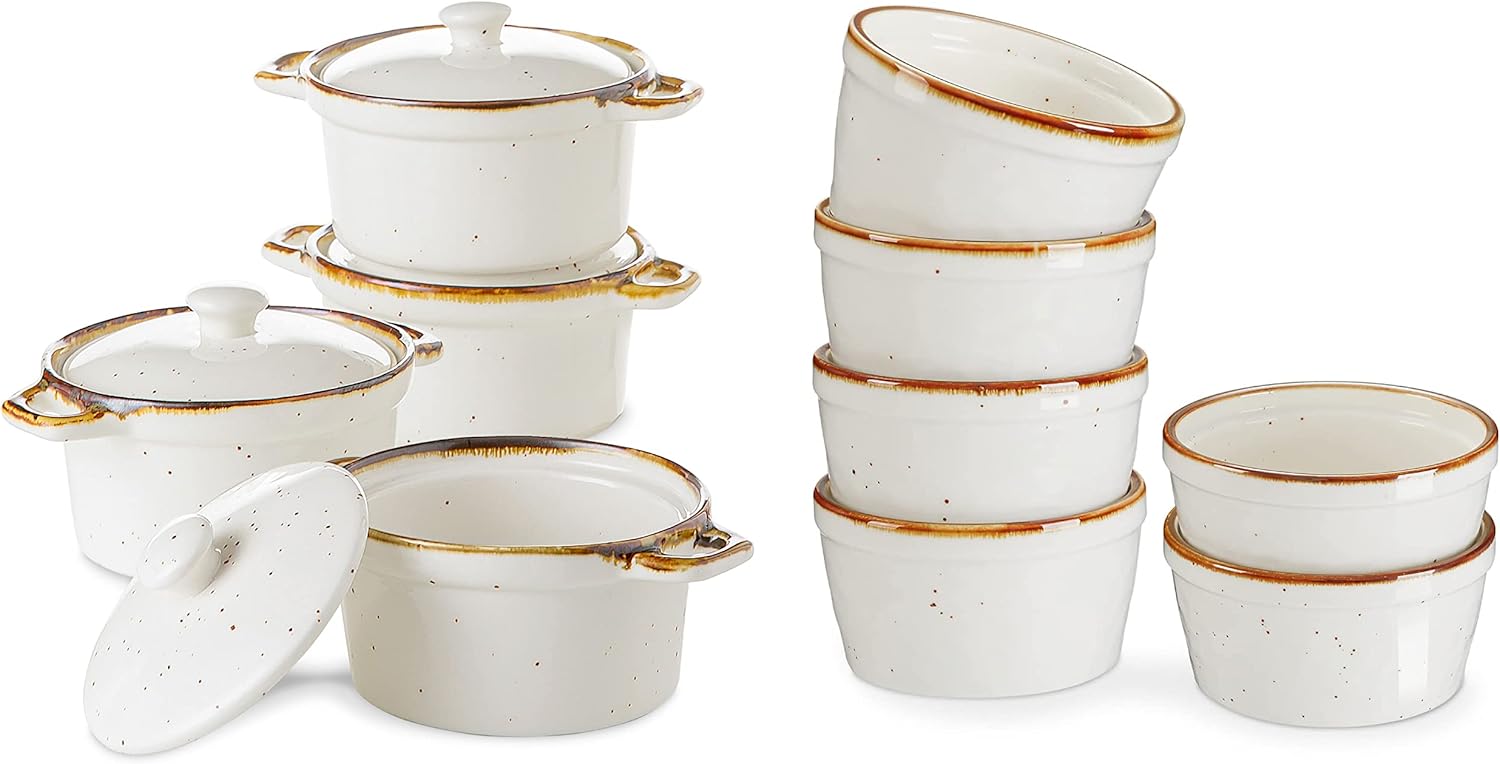 12 oz Casserole Dish with Lid and 12 oz Ramekins - Versatile, Easy to Clean, Oven-safe and Stylish