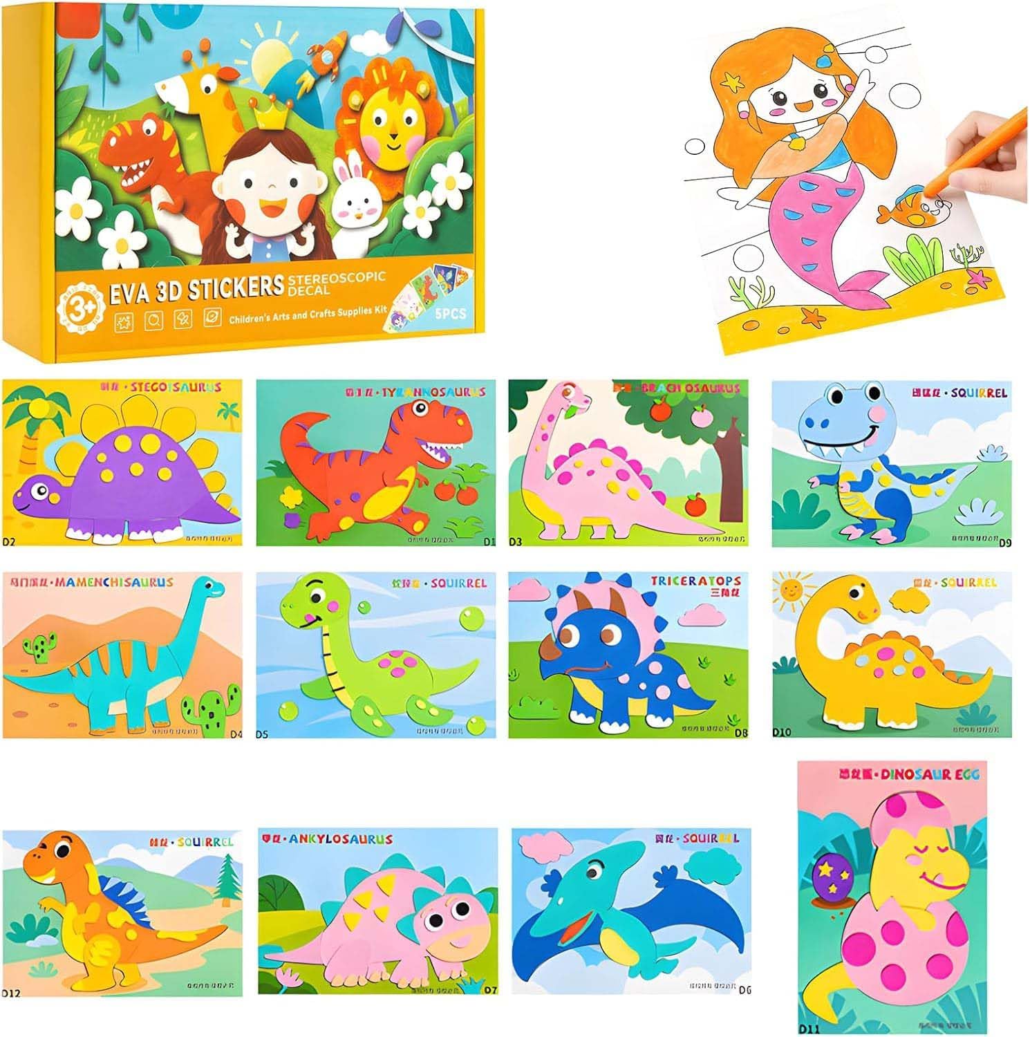 12PCS 3D EVA Sticker Craft,Sticker Puzzle Pleasure DIY Cartoon Animal Learning Education Program,3D Drawing Stickers Puzzles Self-Adhesive Cartoon Foam Puzzle,DIY Animal Handmade Stickers For Kid (B)