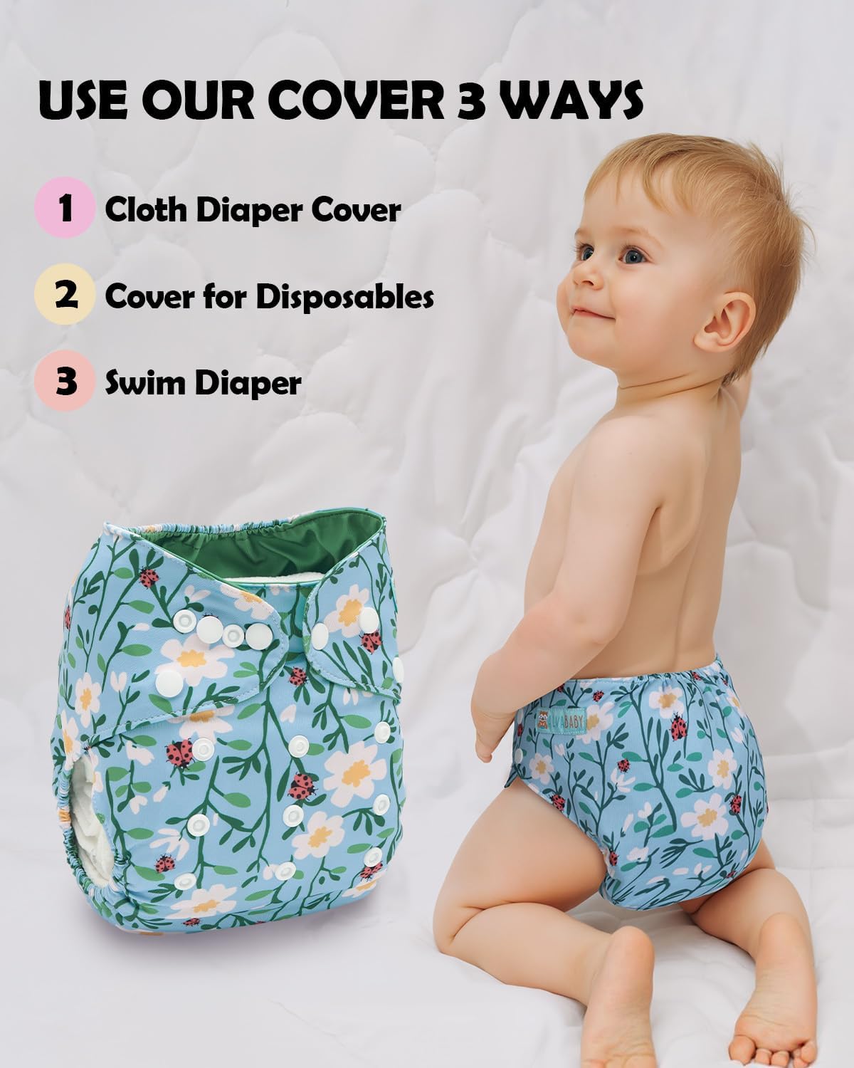 ALVA Baby Cloth Diaper Covers with One Wet Bag, Swim Diaper,Cloth Nappy Shell Baby Girls and Boys - Image 3