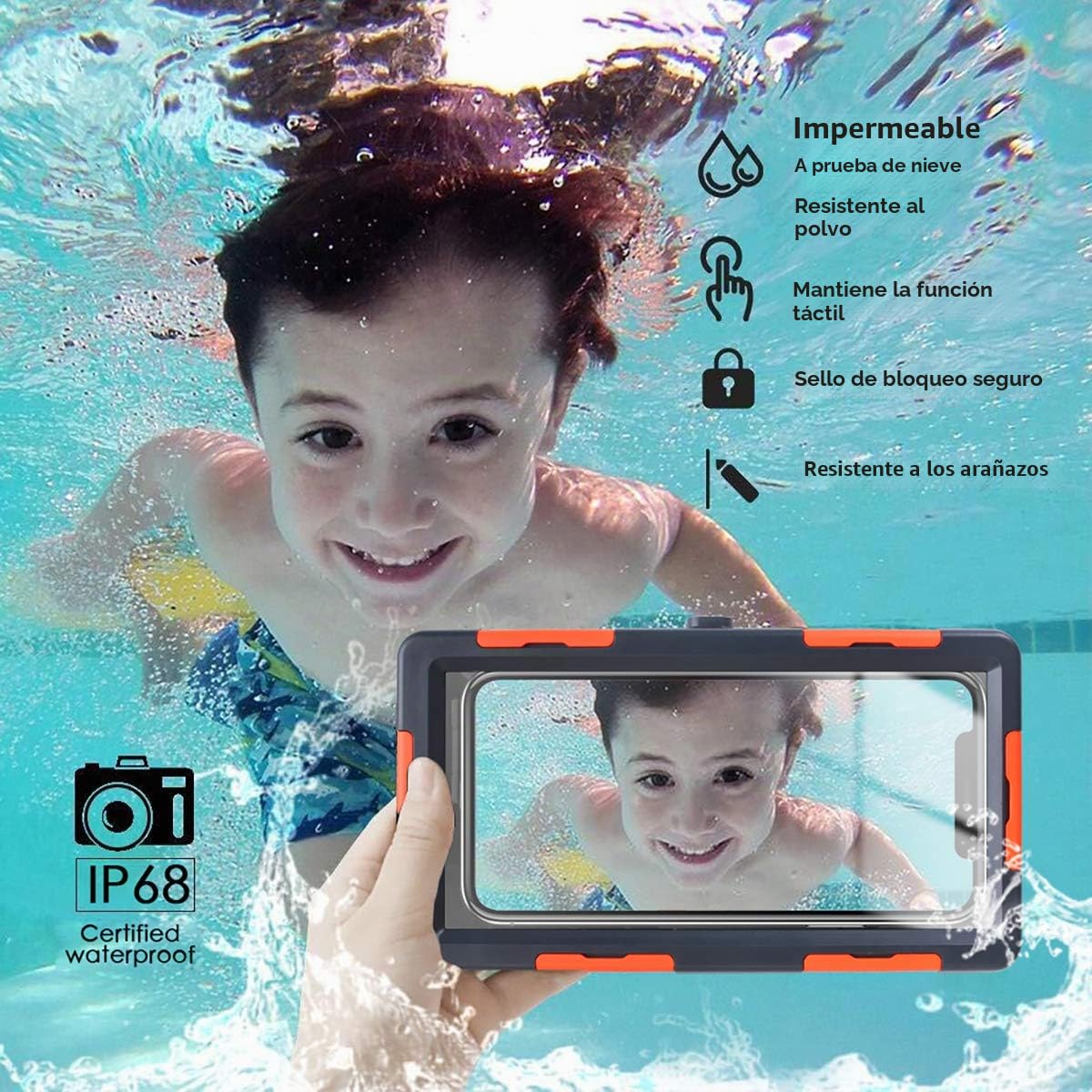 Funda Universal Impermeable y antigolpes para iPhone 11 Pro MAX XS MAX XR X 8 7 6S Plus Galaxy Note10 10 S9 S9 hasta 6,8 Pulgadas, Impermeable hasta 15 m