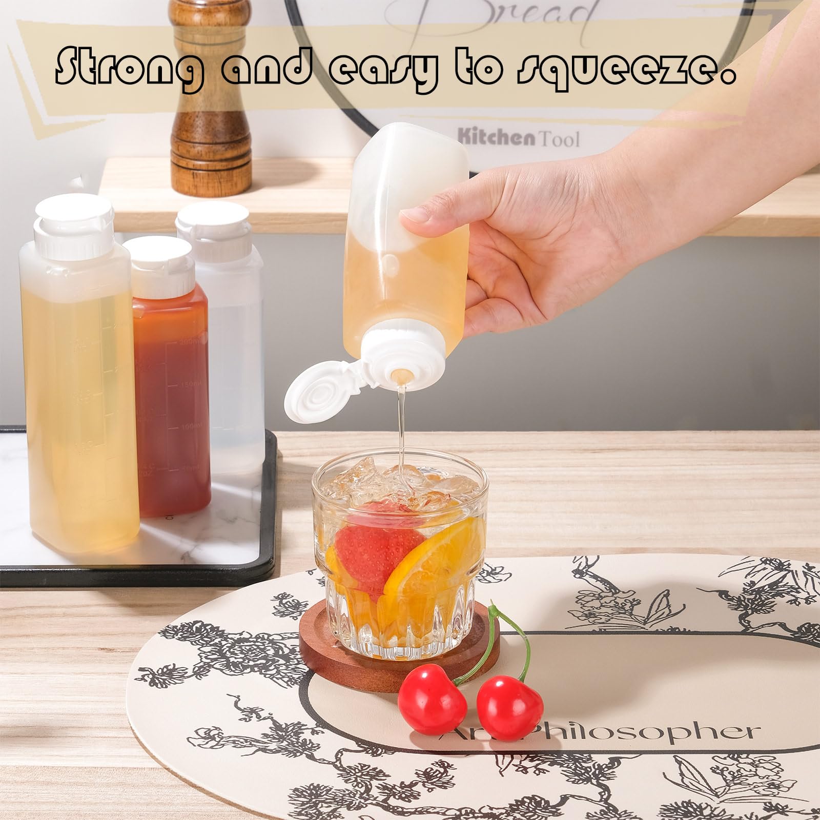 Paquete de 6 botellas exprimibles para salsas, botellas de salsa picante invertida de 8 onzas para líquidos, botellas de aderezo de ensalada con válvula de silicona abatible