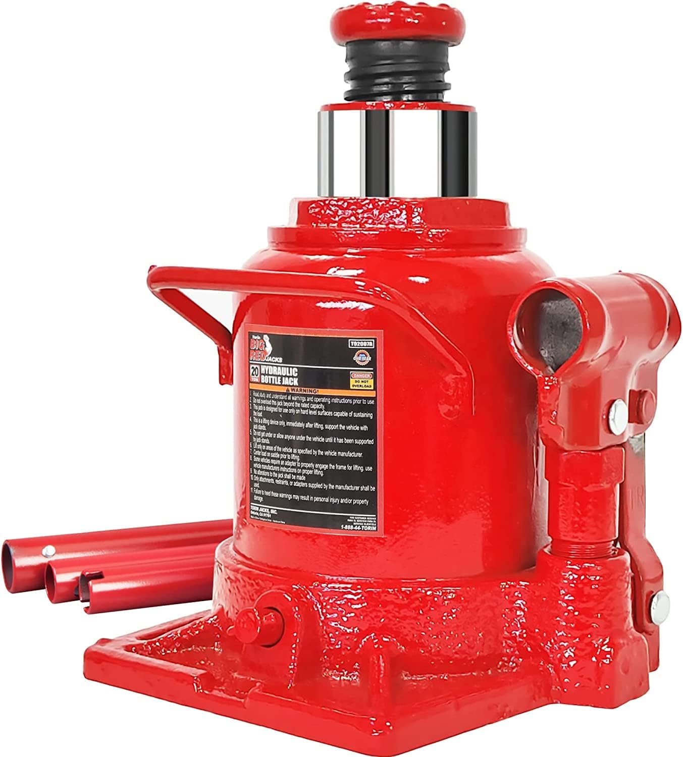 BIG RED 20 Ton (40,000 LBs) Torin Hydraulic Stubby Low Profile Car Bottle Jack for Auto Repair and House Lift, Red, TAM92007A