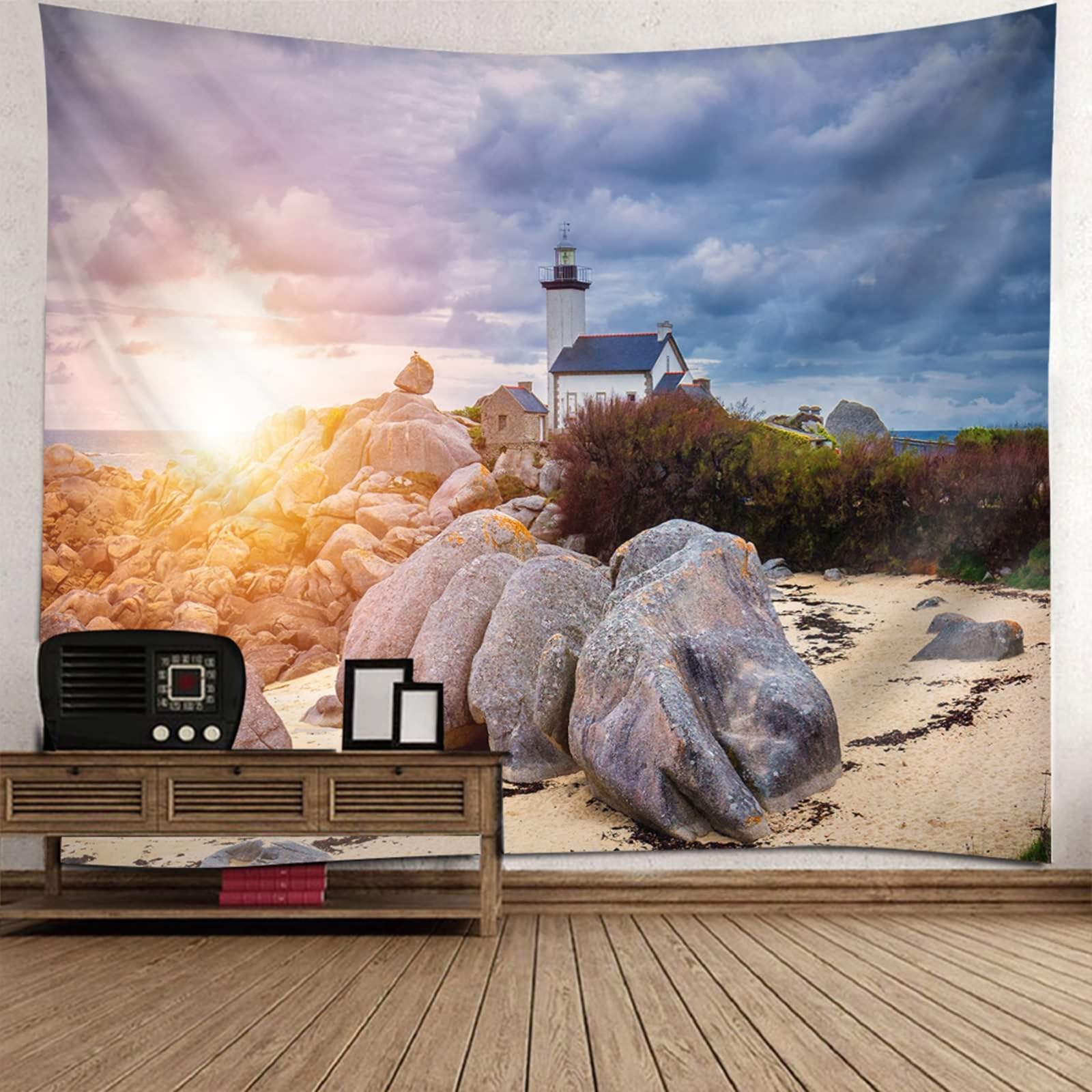 Tapiz para colgar en la pared, 350 x 256 cm, para dormitorio, salón, color gris y azul