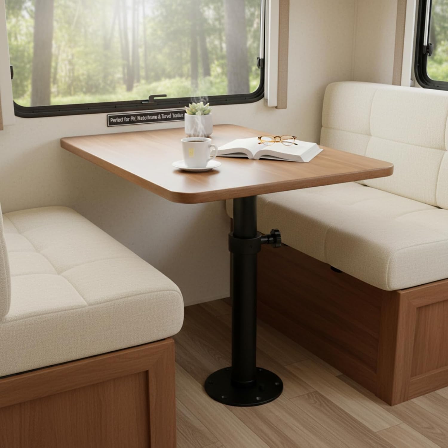 Adjustable RV Table Leg System 18"-27.5" Aluminum Pedestal for Pontoon Boat Camper Van, Detachable Marine Base with Outdoor Tripod Mount Kit Black (Black)