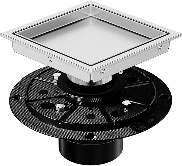 EXF Square Shower Drain 6 Inch Brushed Nickel with Tile Insert Grate, Stainless Steel Shower Floor Drain with Flange, Hair Catcher