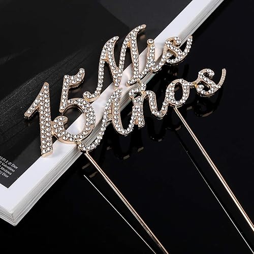 Miniatura 6 de Número brillante 15 letras de Mis Anos decoración para tartas con diamantes de imitación para cupcakes suministros de decoración de fiesta de