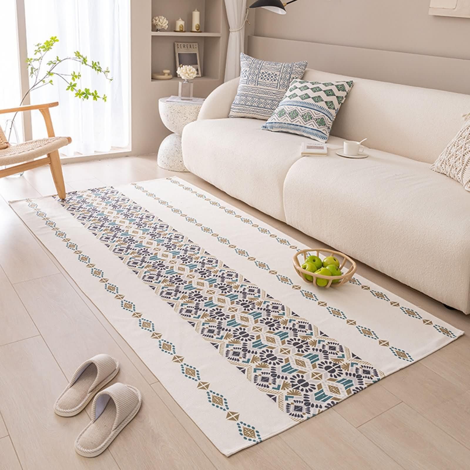 Prostokątny dywan stół do jadalni 85 x 180 cm, bawełniane lniane dywaniki kuchenne geometryczny wzór, dywany jasnoniebieskie khaki