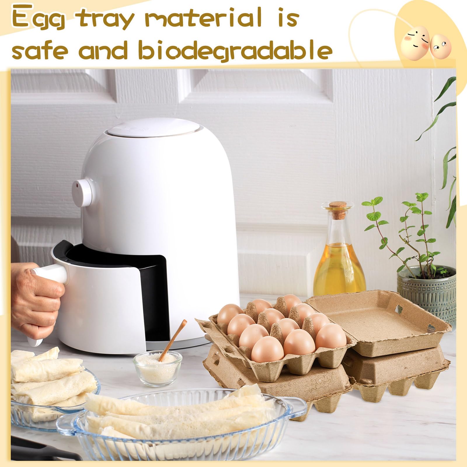 Rtteri 50 cajas de huevos de pulpa de papel, estilo vintage de 3 x 4 pulgadas, para almacenamiento de codornices de pato fresco, cocina, familia, casa de campo