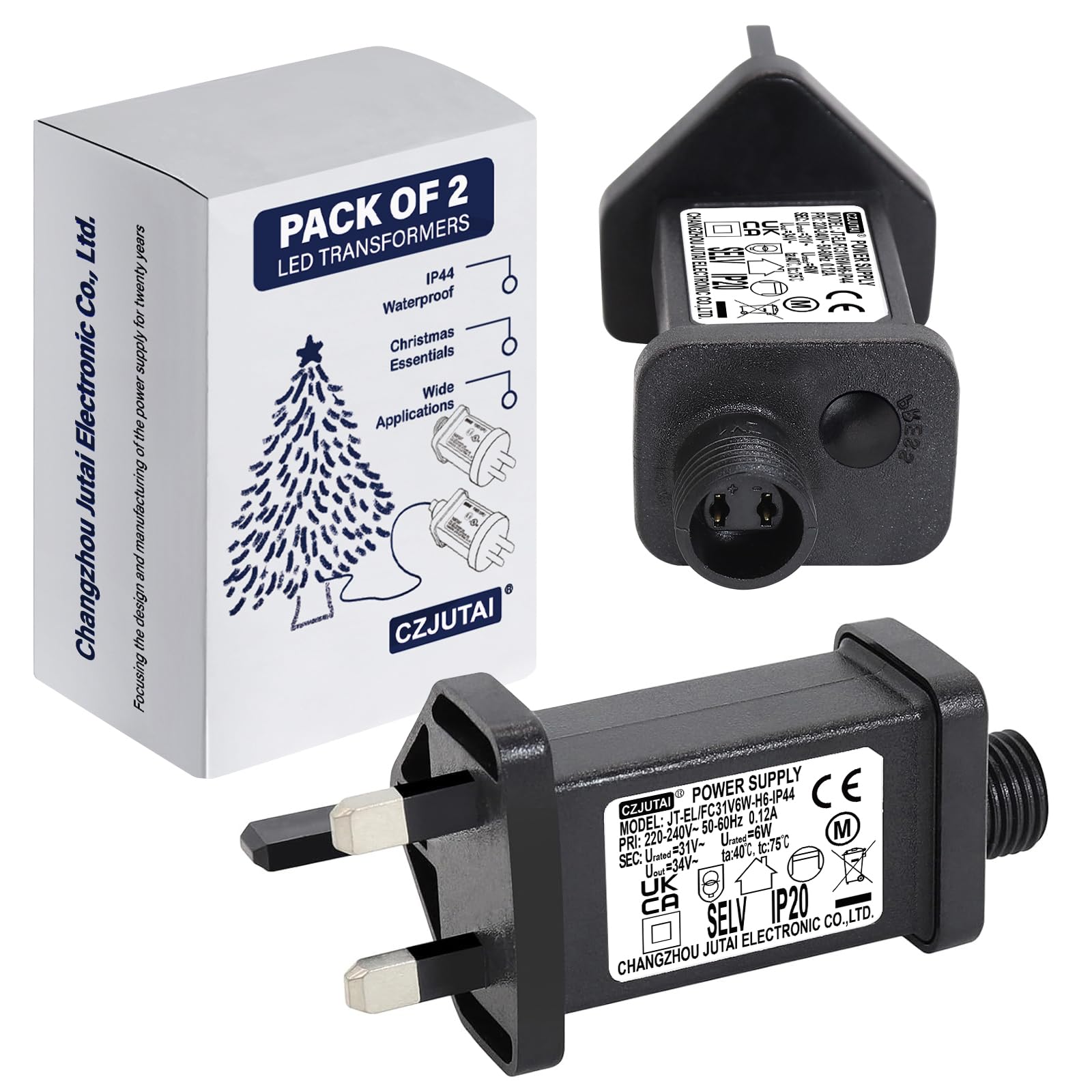 CubePlug 2 Pcs of 31V 6W String Lights Power Adapter for CZJUTAI JT-EL/FC31V6W /4.5W /3.6W-IP20, Multi Function Control Box, For Christmas Lighting(Fully Compatible also to 32V and 29V Lights) [W56D]