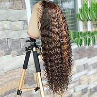 Vista 2 de Peluca de cabello humano con encaje frontal transparente HD de 13 x 4, color degradado T4/27, cabello humano prearrancado con abuelitos, nudos