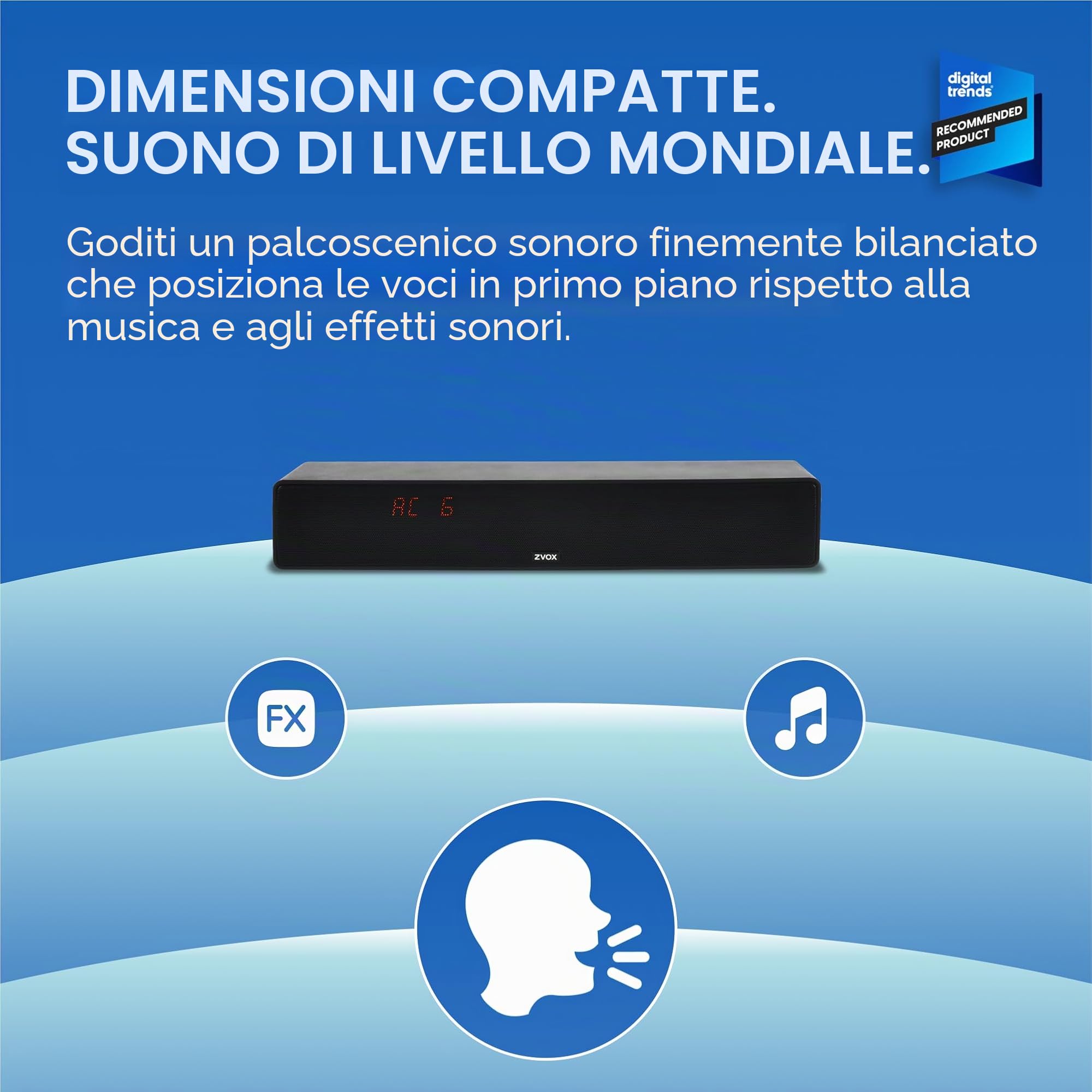ZVOX AccuVoice AV157 - Sound Bar chiarificante per dialogo, con tecnologia acustica brevettata, 12 livelli di potenziamento vocale, altoparlanti TV Home Theater da 17"