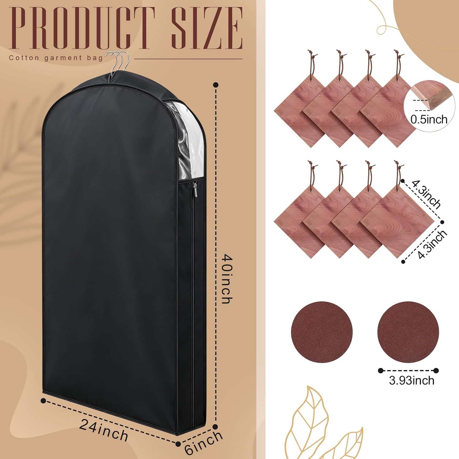 Briwooody Cotton Linen Garment Bags, 2 Sets, Moth Protection, Black