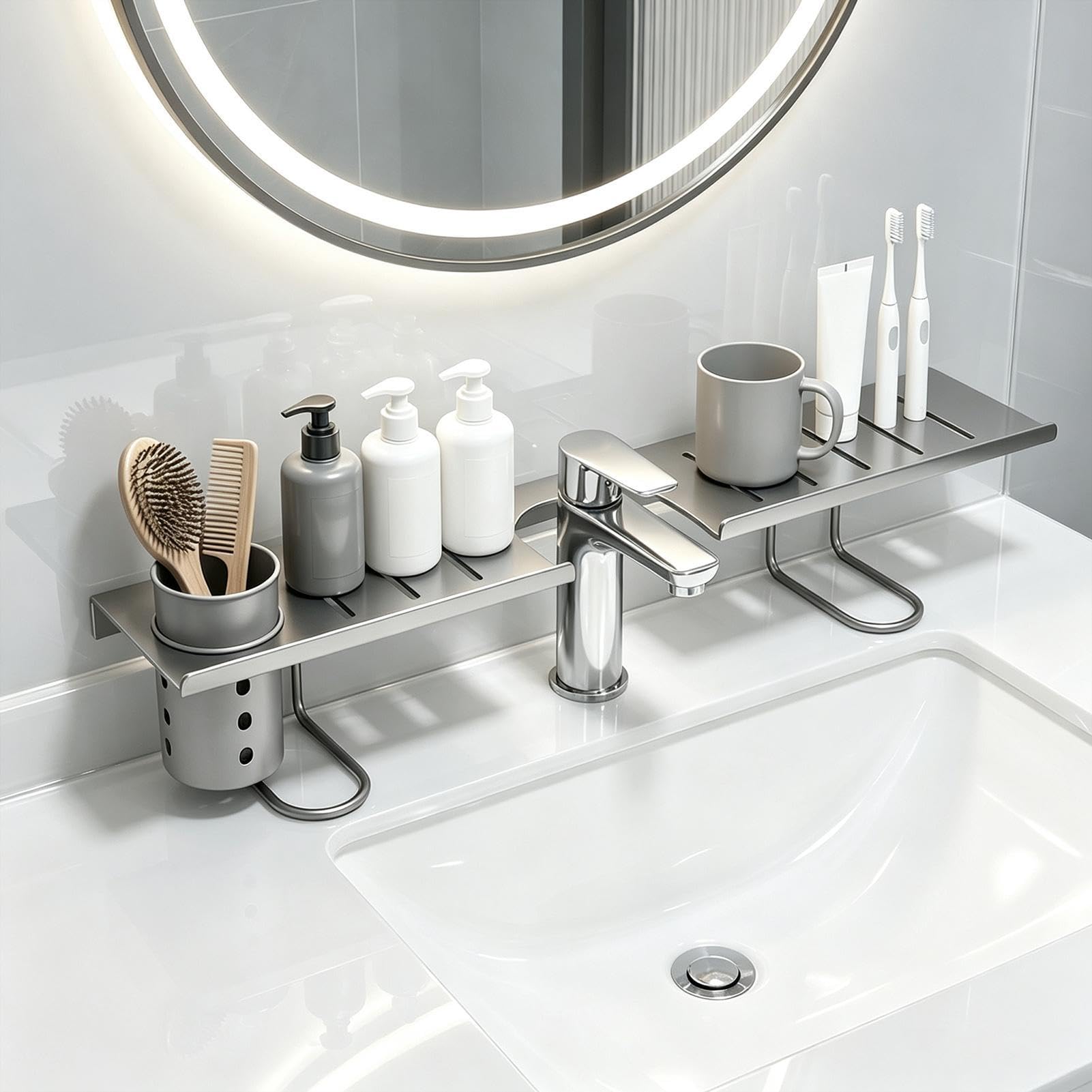 Generico Mensola Bagno Supporto In Acciaio Al Carbonio Senza Foratura | Mensola Sopra Rubinetto Per Bagno Per Cucina Bagno Angolo Piano Di Lavoro Mobiletto Lavabo Casa