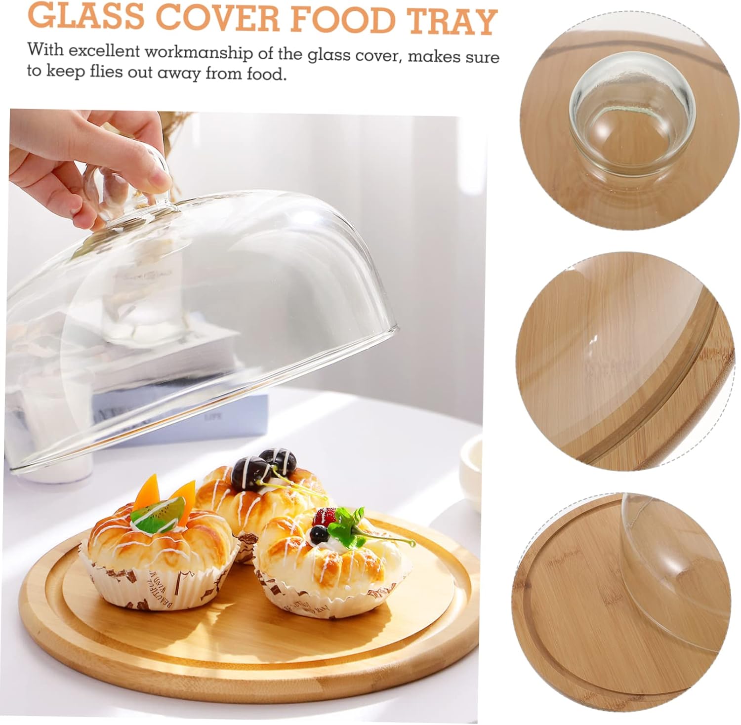 1Set Transparent Glass Cake Cover with Tray Food Cover for Cake Pastry Bread for Keeping Food Clean and Protected