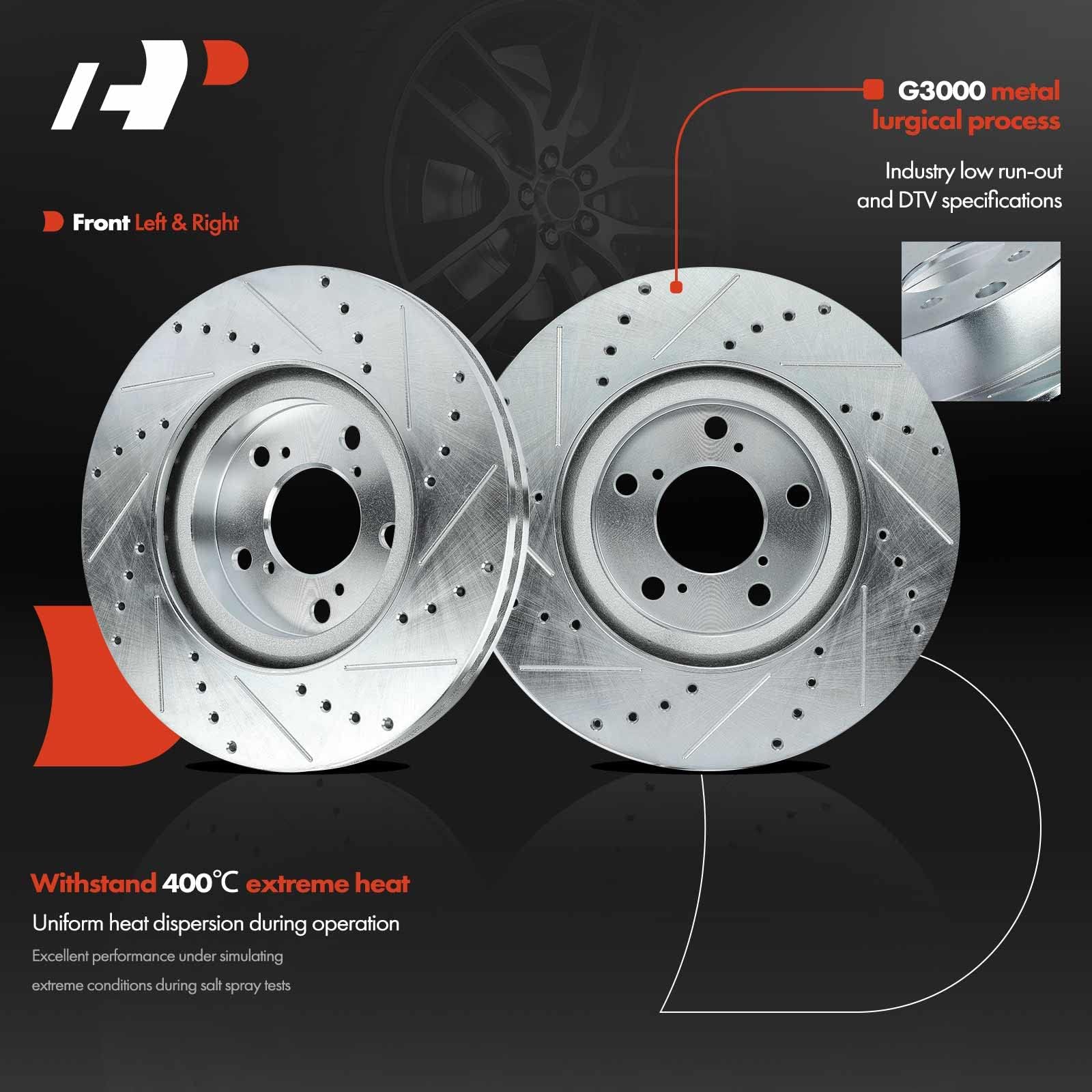 Detroit Axle Rear Drilled & Slotted Brake Rotors For Acura TL 2009-2014 (Pair)