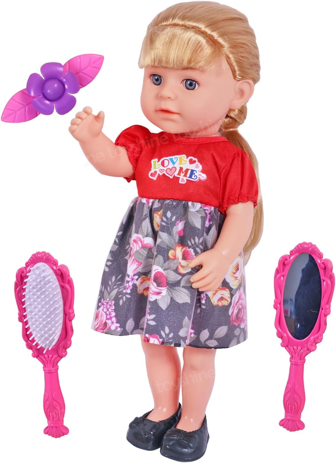 Toyshine Niara 13 Inches Fashion Beauty Doll with Toy Make Up Accessory Hair Brush, Mirror and Hair Clip, RED Dress