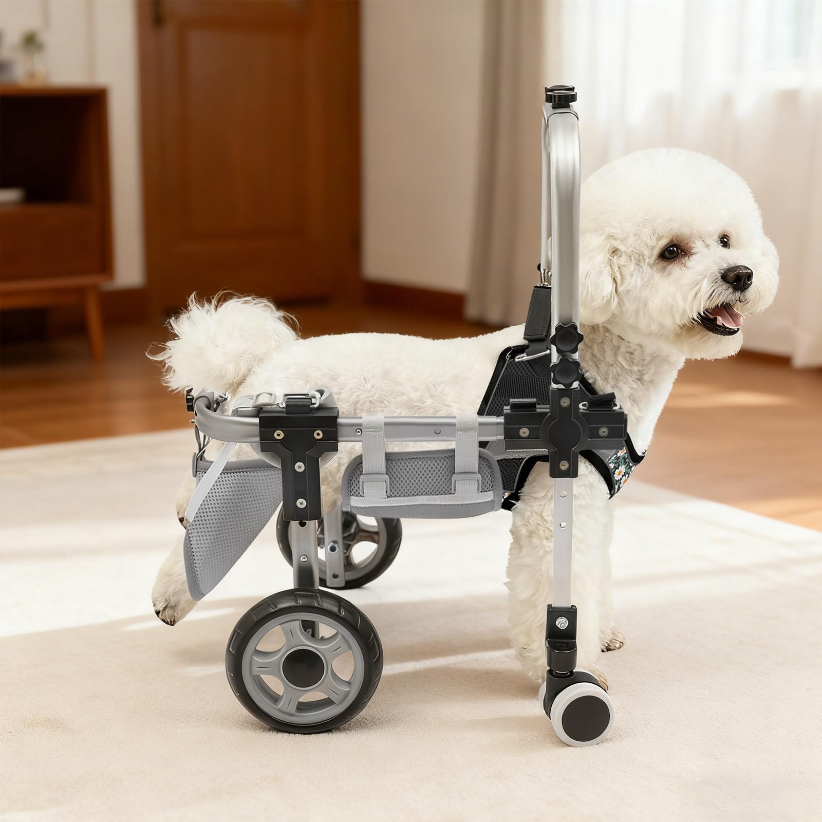 Fauteuil roulant pour chien - Pour pattes arrière - Aide à la mobilité - Harnais de mobilité - Aide à la marche pour chien - Avec 4 roues - Longueur du dos réglable - Tour de poitrine et hauteur du