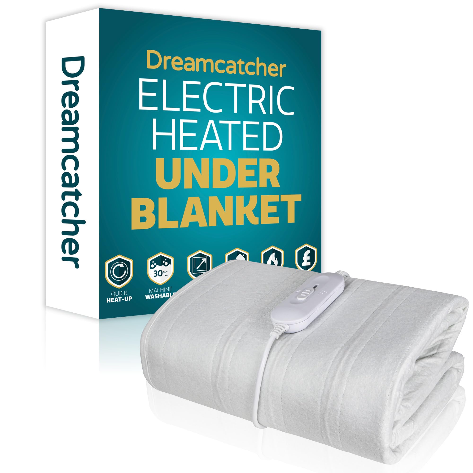 Dreamcatcher White Single Electric Blanket 135 X 65Cm, Soft Polyester Electric Blanket Fitted Underblanket Mattress Cover, 3X Heat Settings, 1X Controller And Machine Washable Heated Blanket